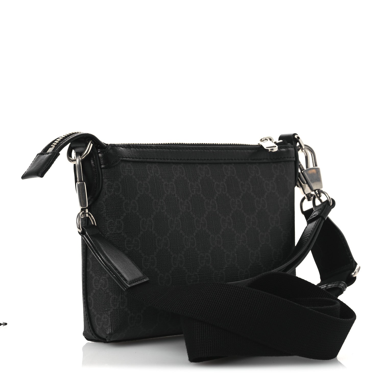 GG Supreme Monogram Azalea Calfskin Retro Interlocking G Wristlet Messenger Bag Black