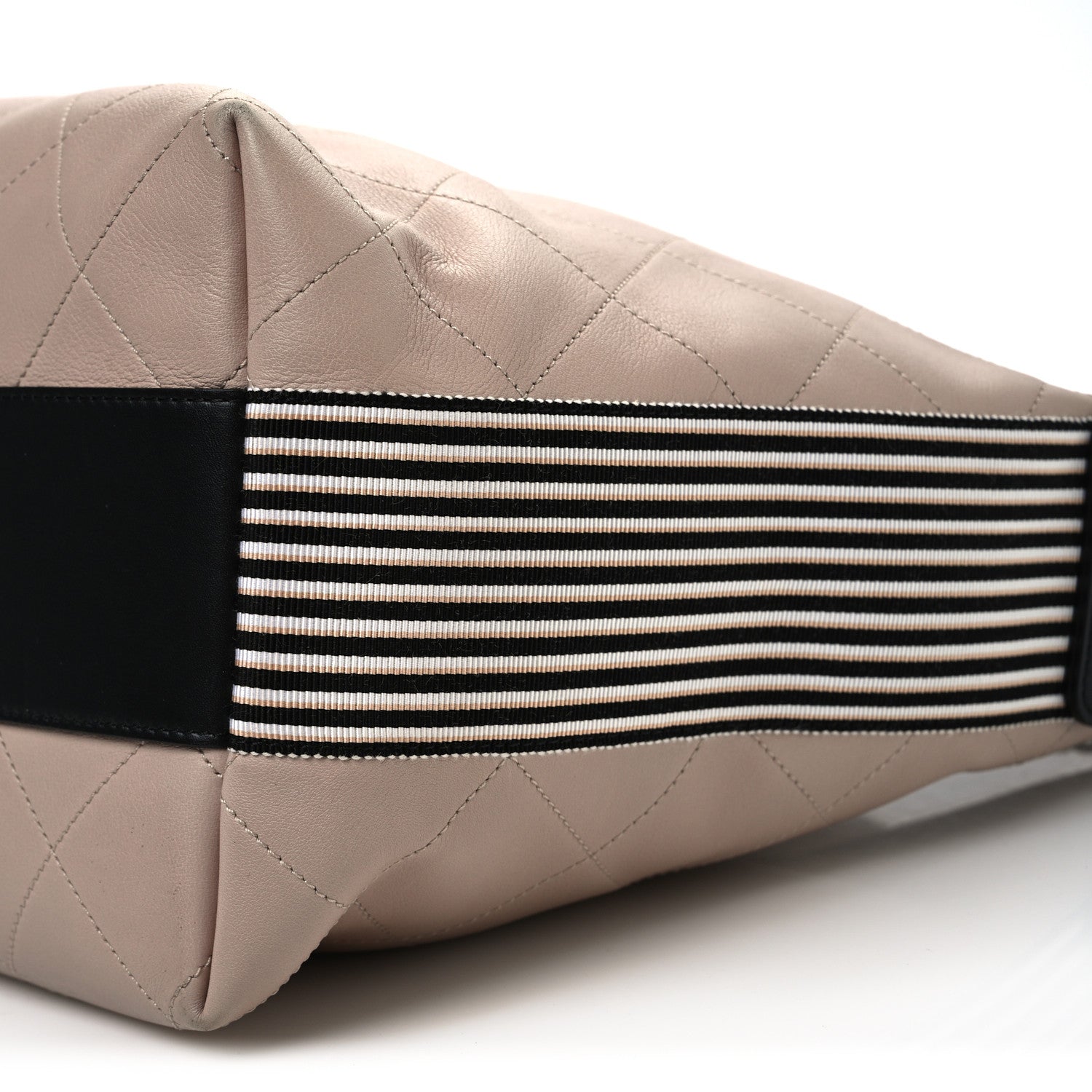 Calfskin Stitched Large Stripe Hobo Beige Black