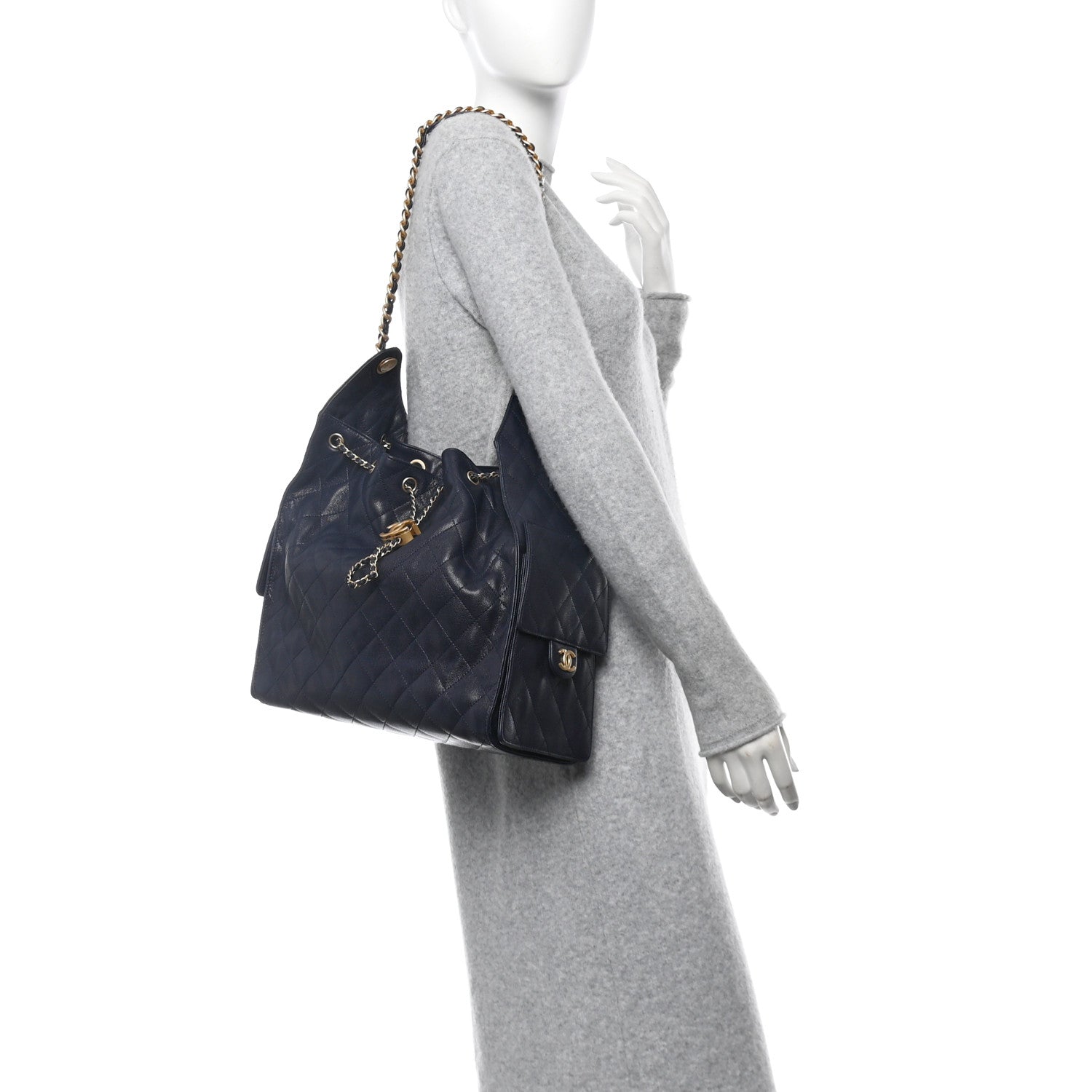 Caviar Quilted Medium Chanel 25 Handbag Dark Navy