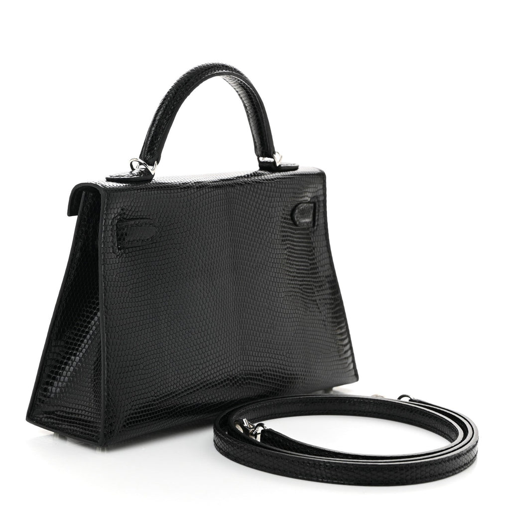 Shiny Lizard Mini Kelly Sellier 20 Black