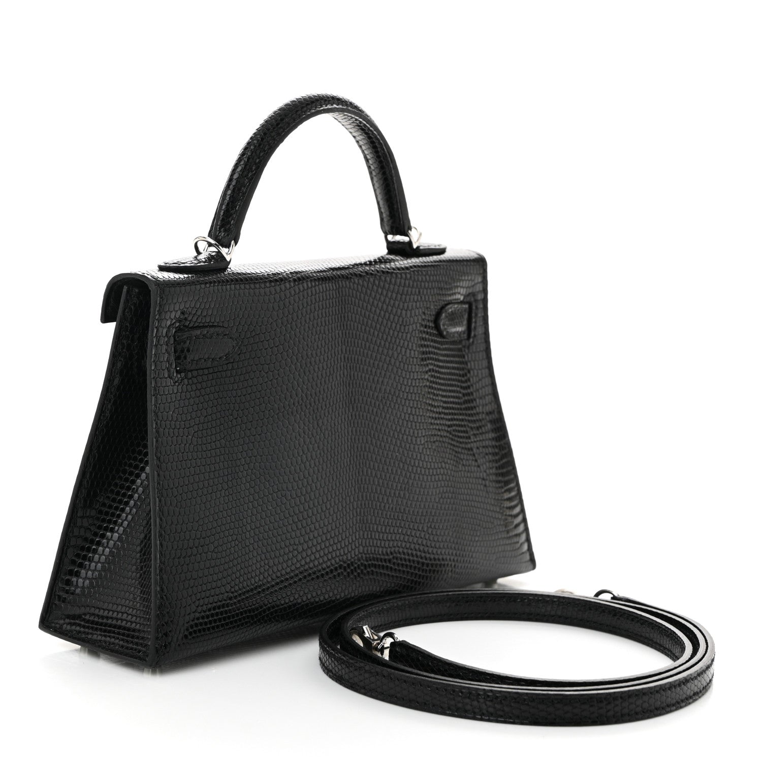 Shiny Lizard Mini Kelly Sellier 20 Black
