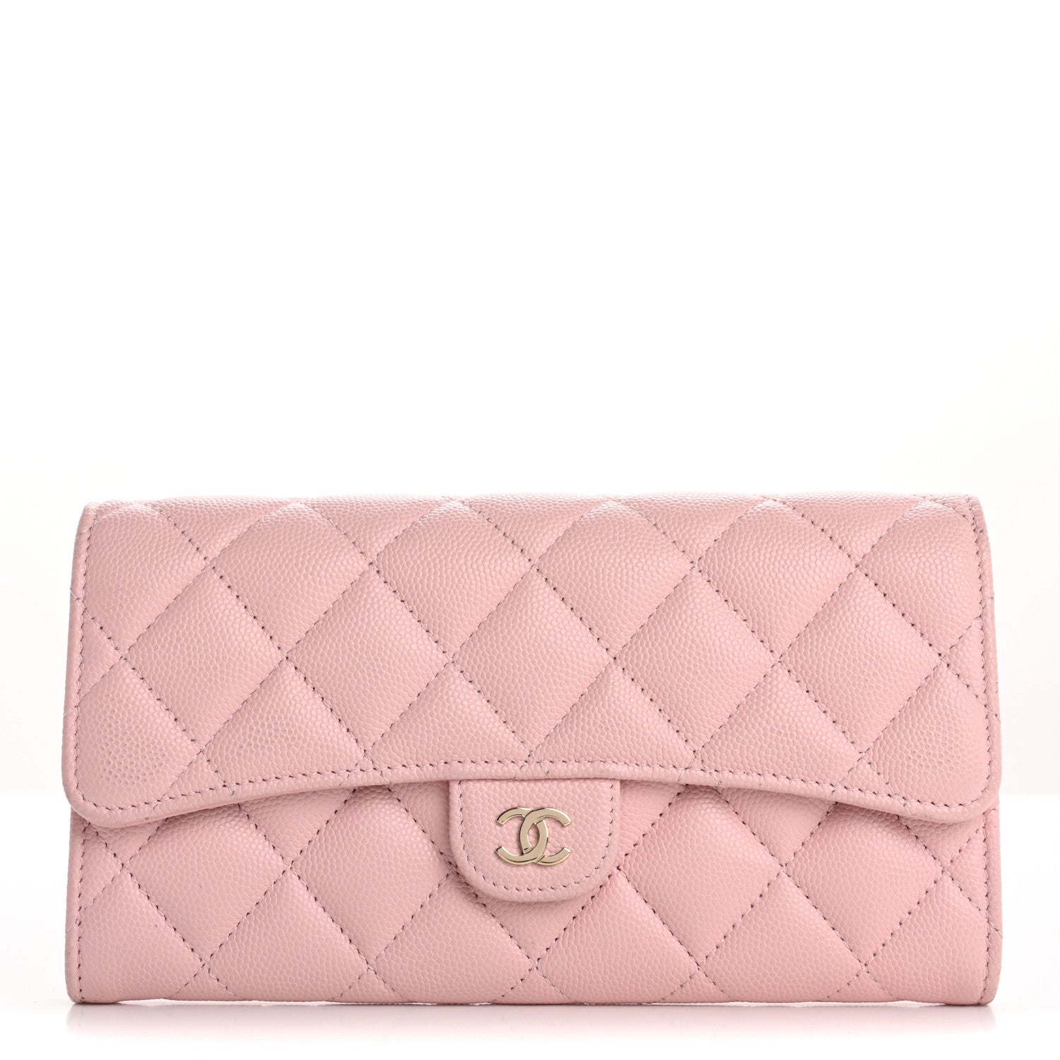 Caviar Quilted Large Gusset Flap Wallet Light Pink