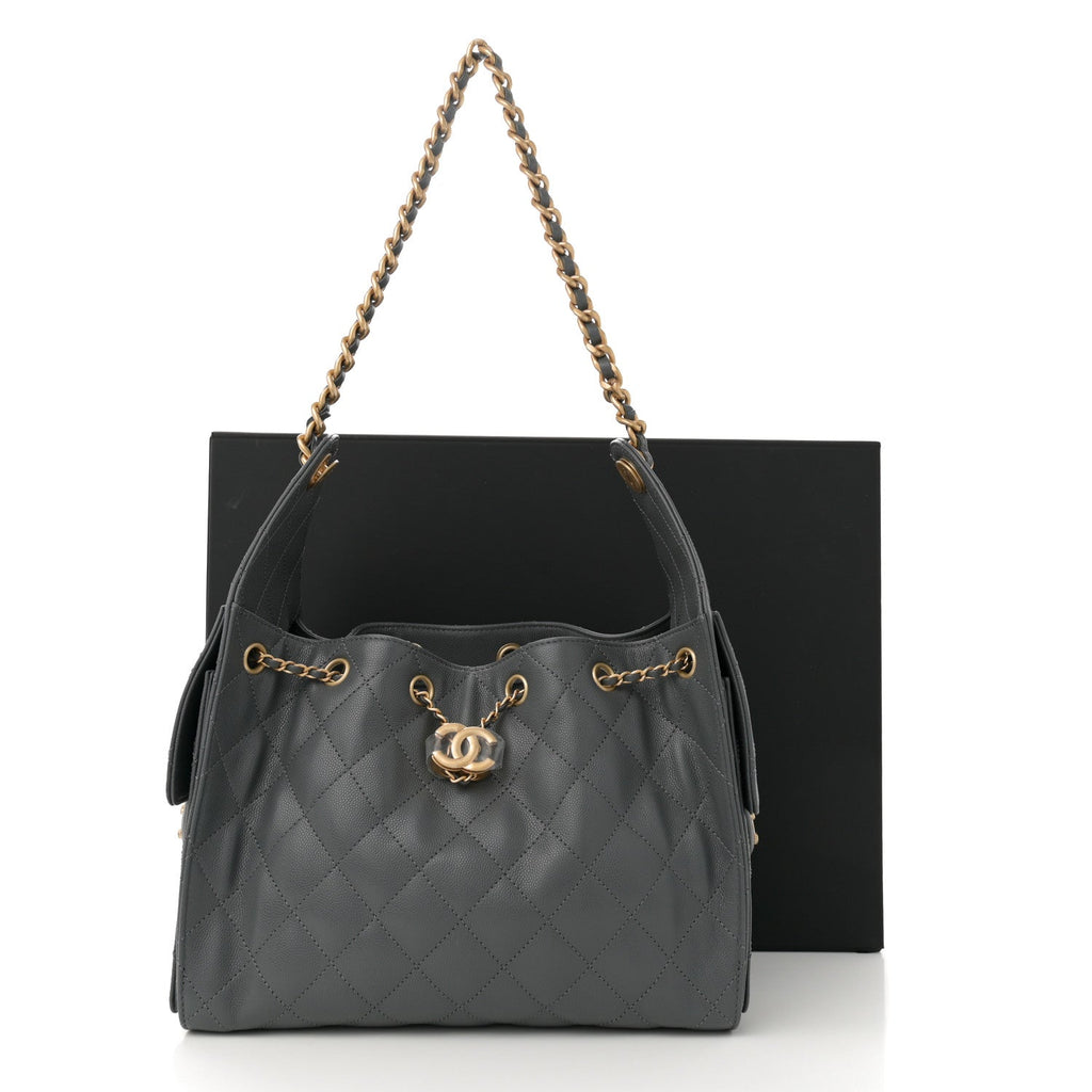 Caviar Quilted Small Chanel 25 Handbag Dark Grey
