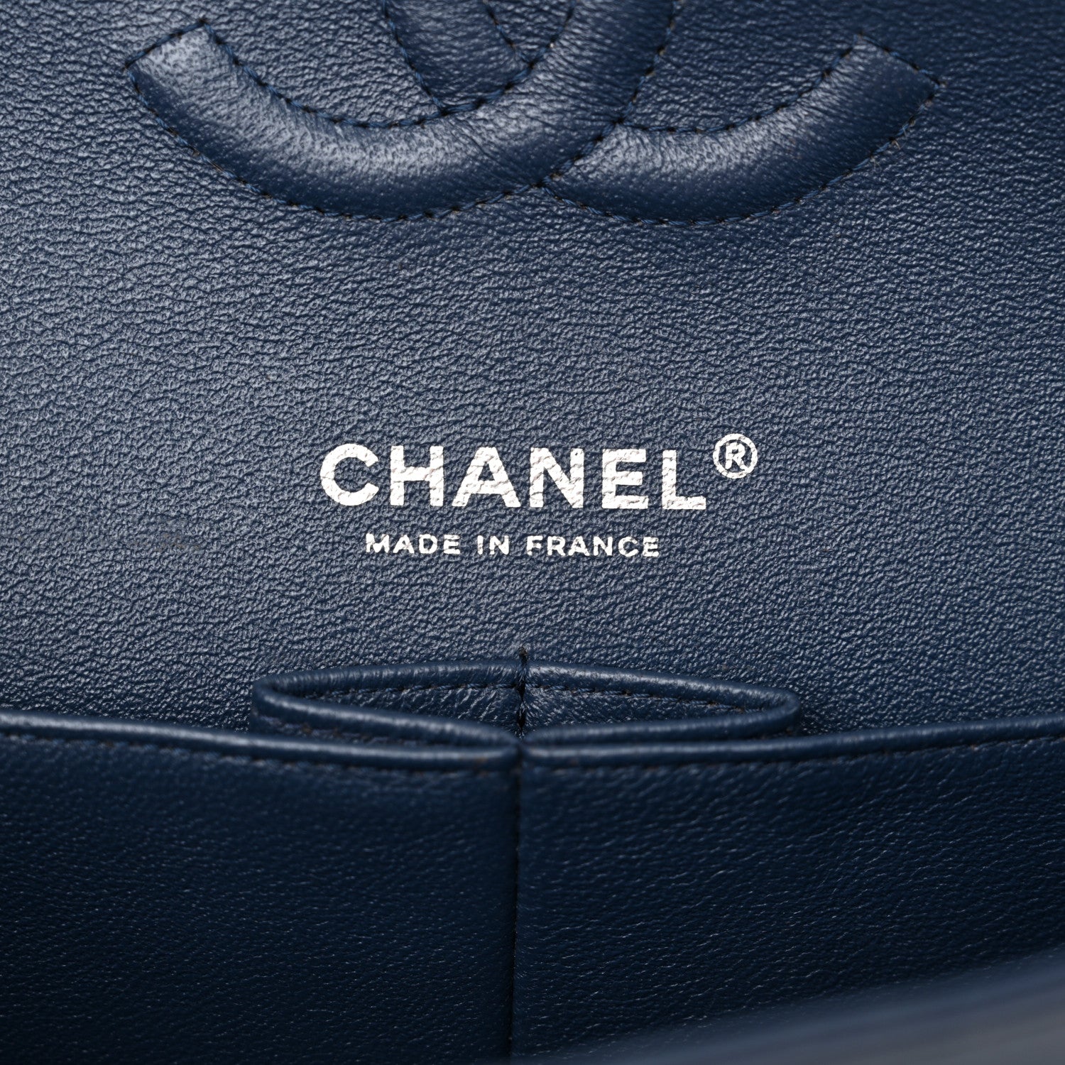 Patent Chevron Quilted Medium Double Flap Navy