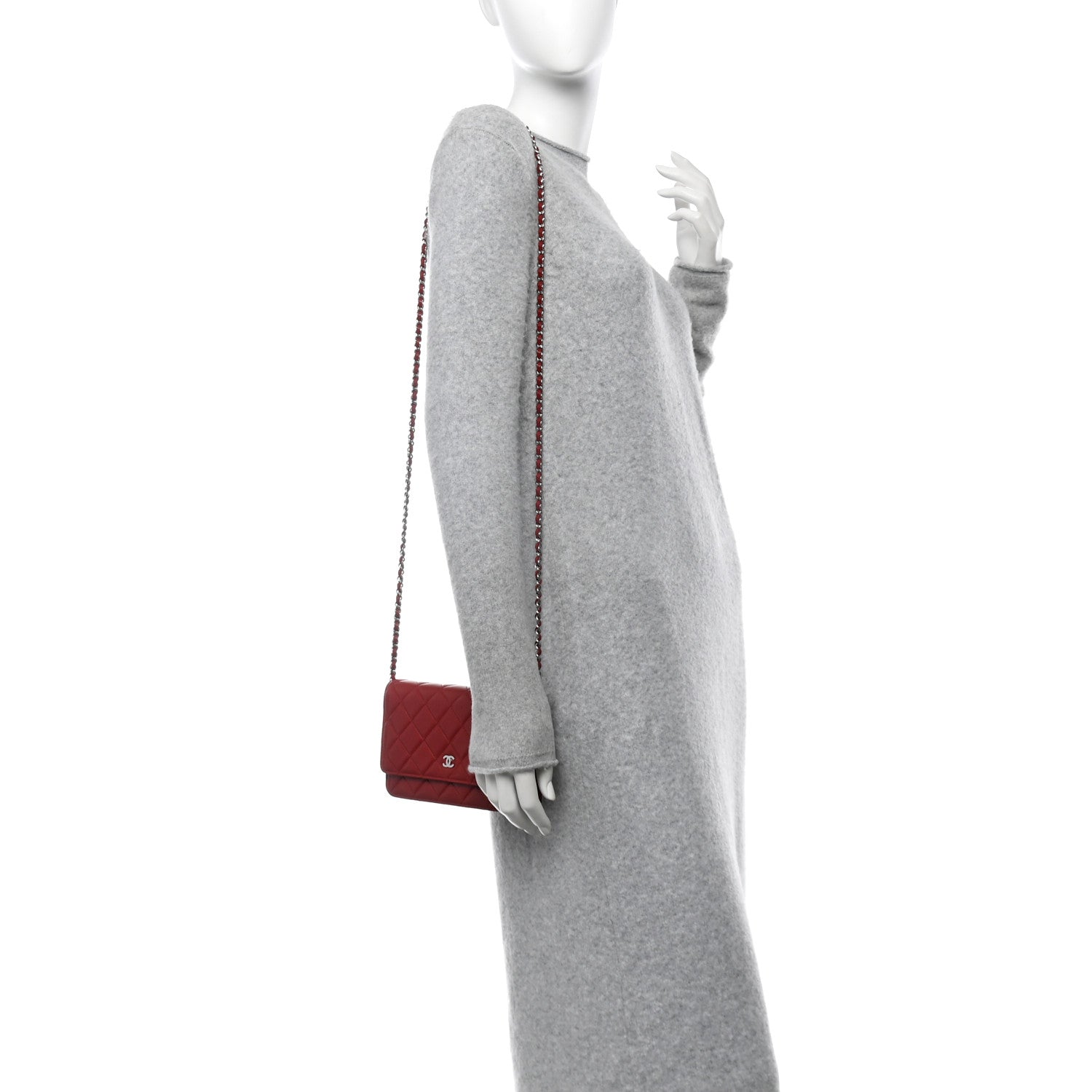 Lambskin Quilted Wallet On Chain WOC Red