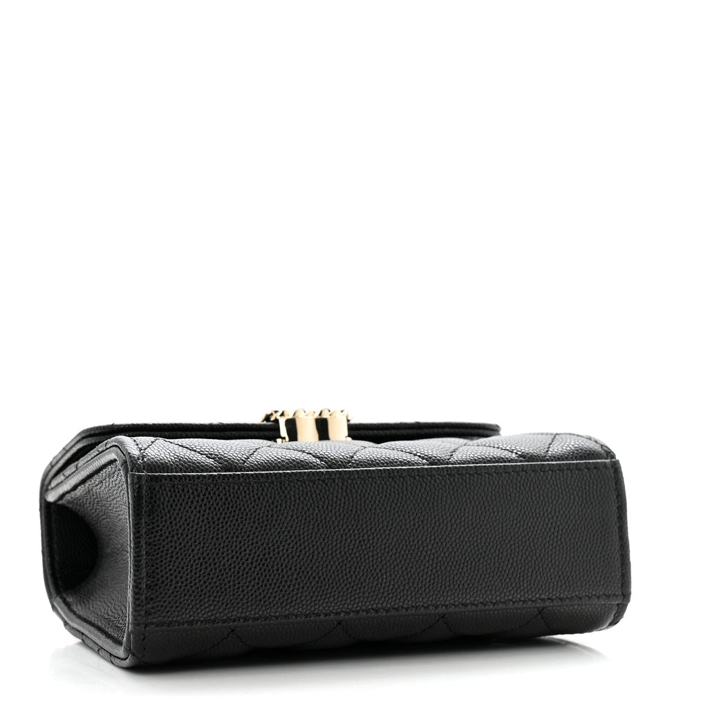 Caviar Quilted Double Chain Top Handle Flap With Chain Black