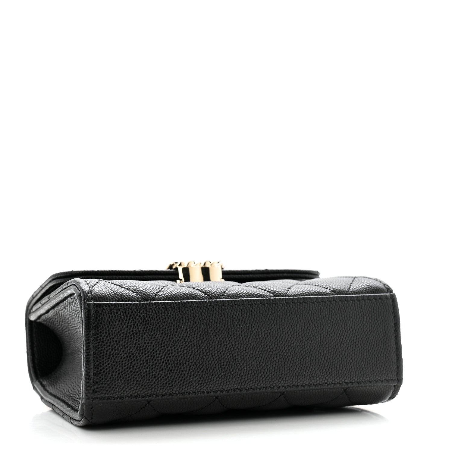 Caviar Quilted Double Chain Top Handle Flap With Chain Black