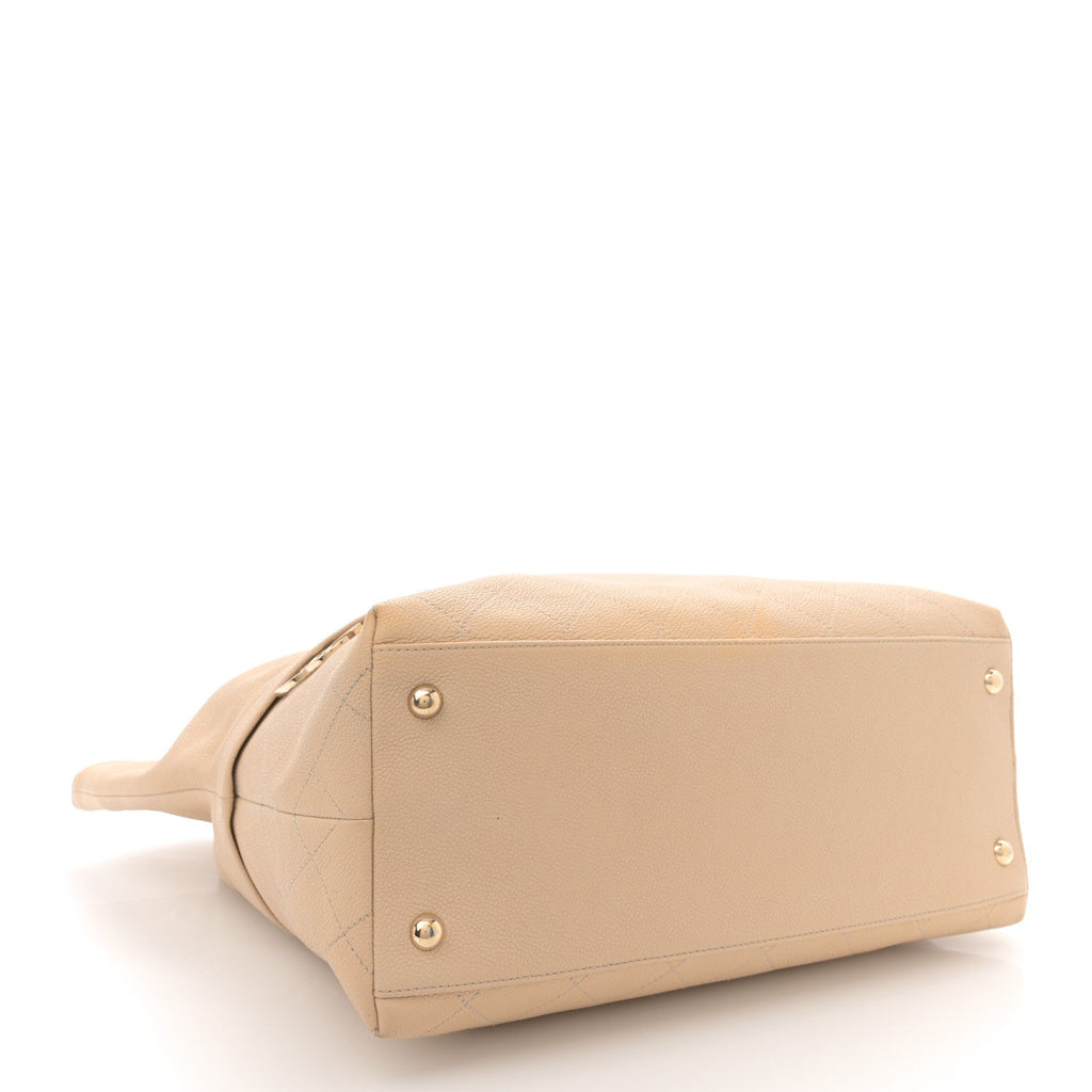 Caviar Stitched Shopping Tote Beige