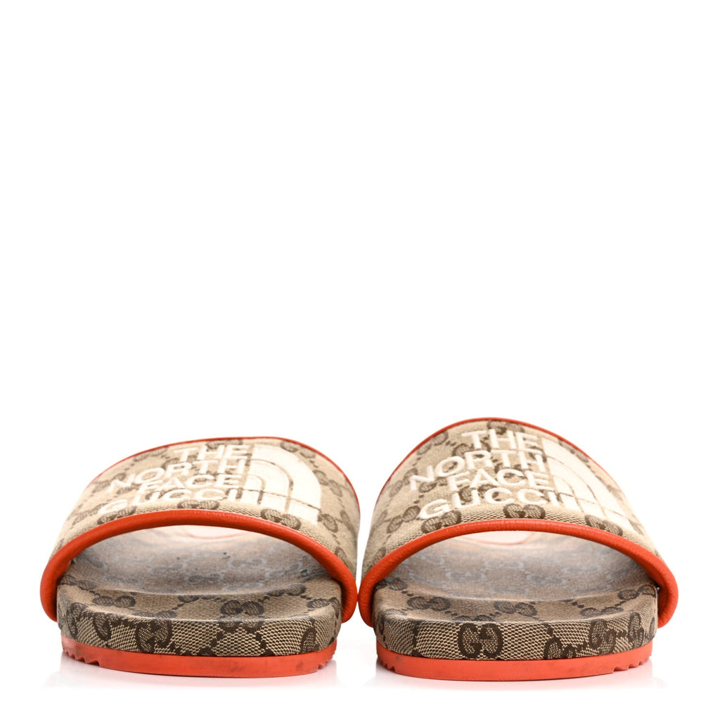 x NORTH FACE Canvas GG Monogram Womens Slide Sandals 40 Beige Mystic White Deep Orange