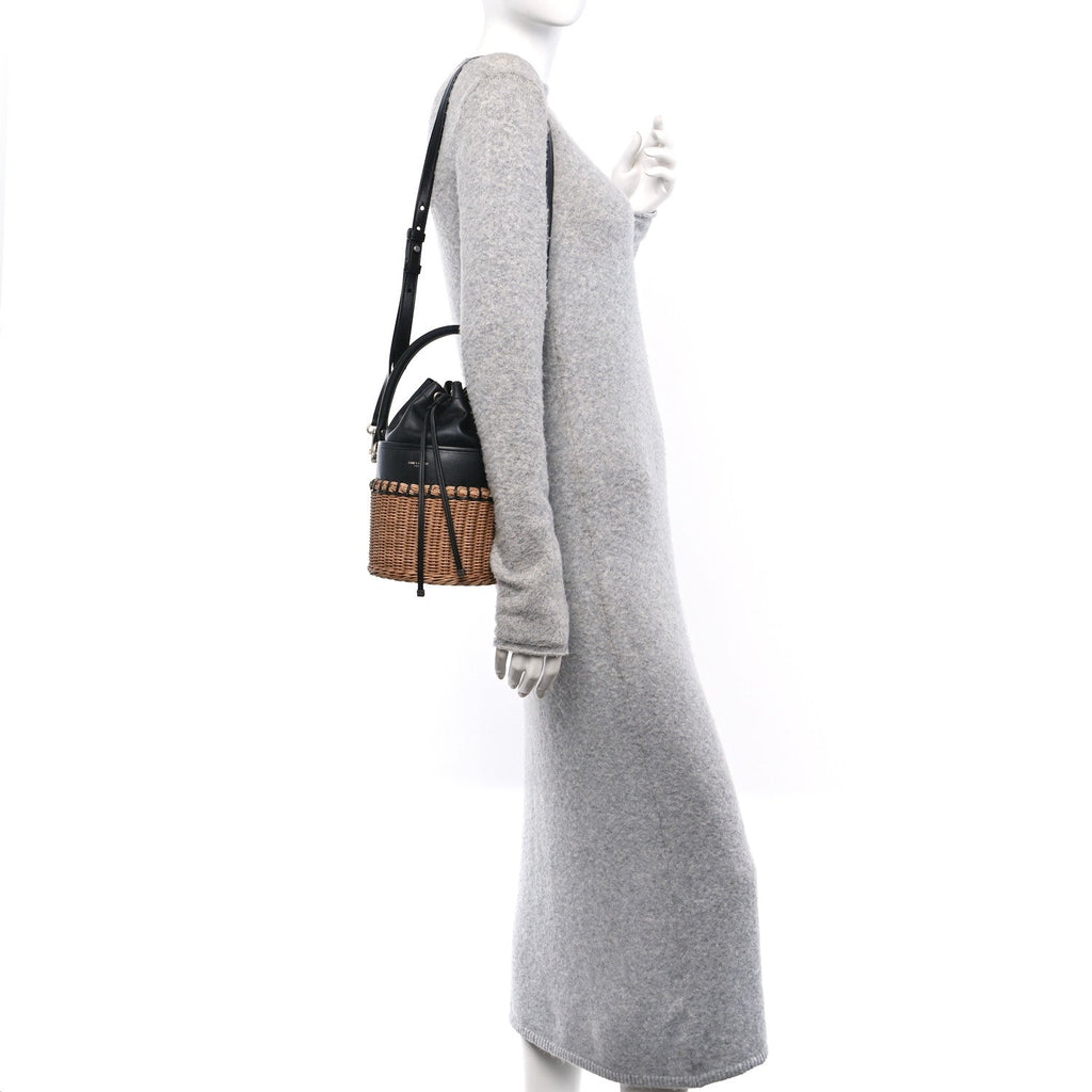 Calfskin Wicker Small Bahia Bucket Bag Black