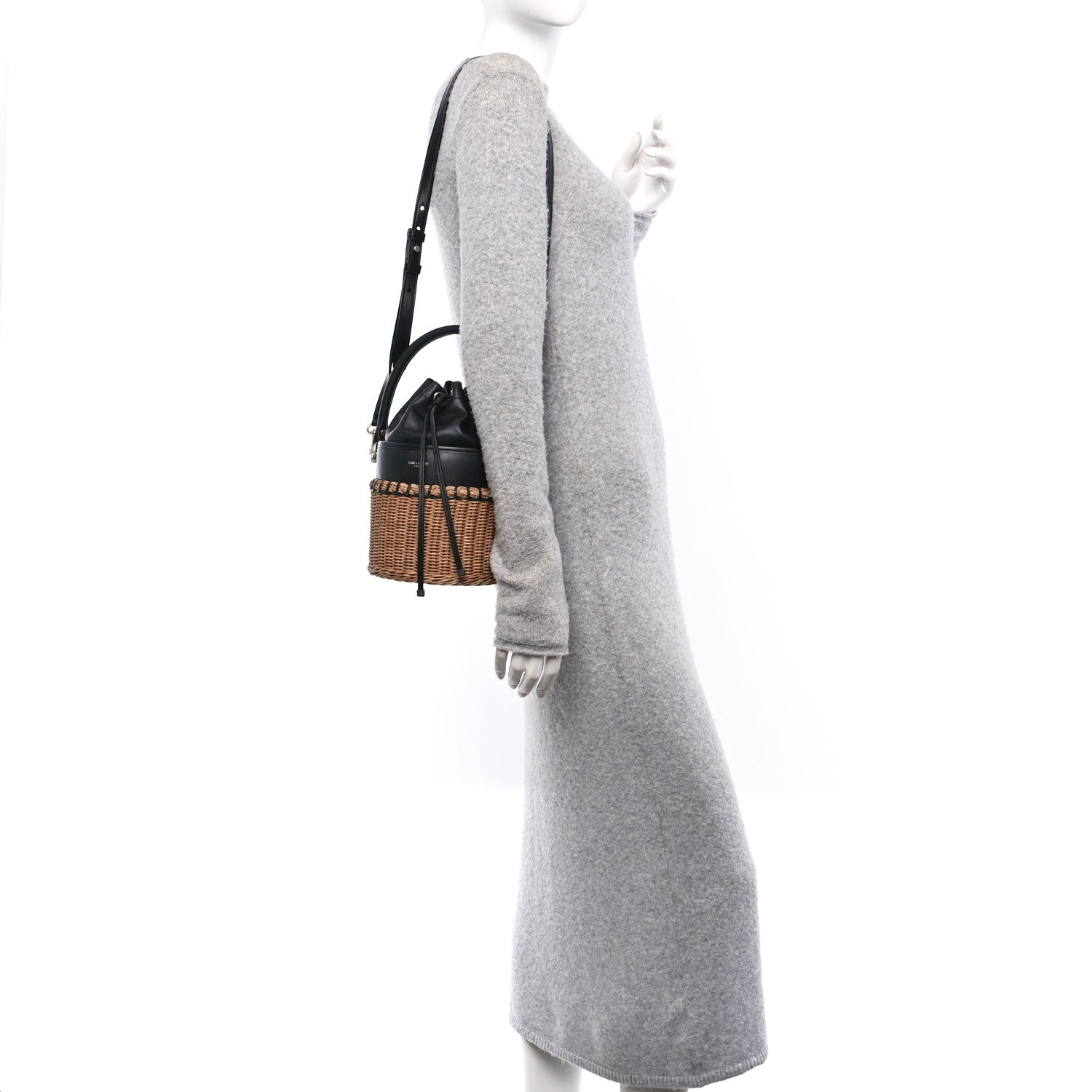 Calfskin Wicker Small Bahia Bucket Bag Black