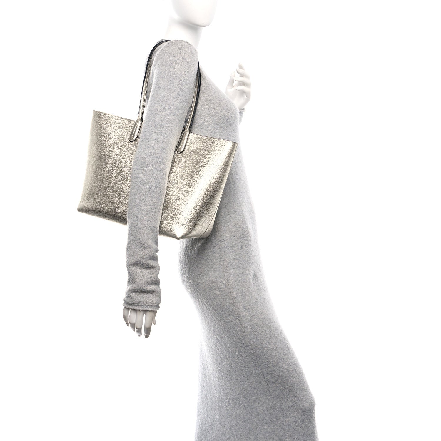 Metallic Grained Calfskin Travel Tote Silver