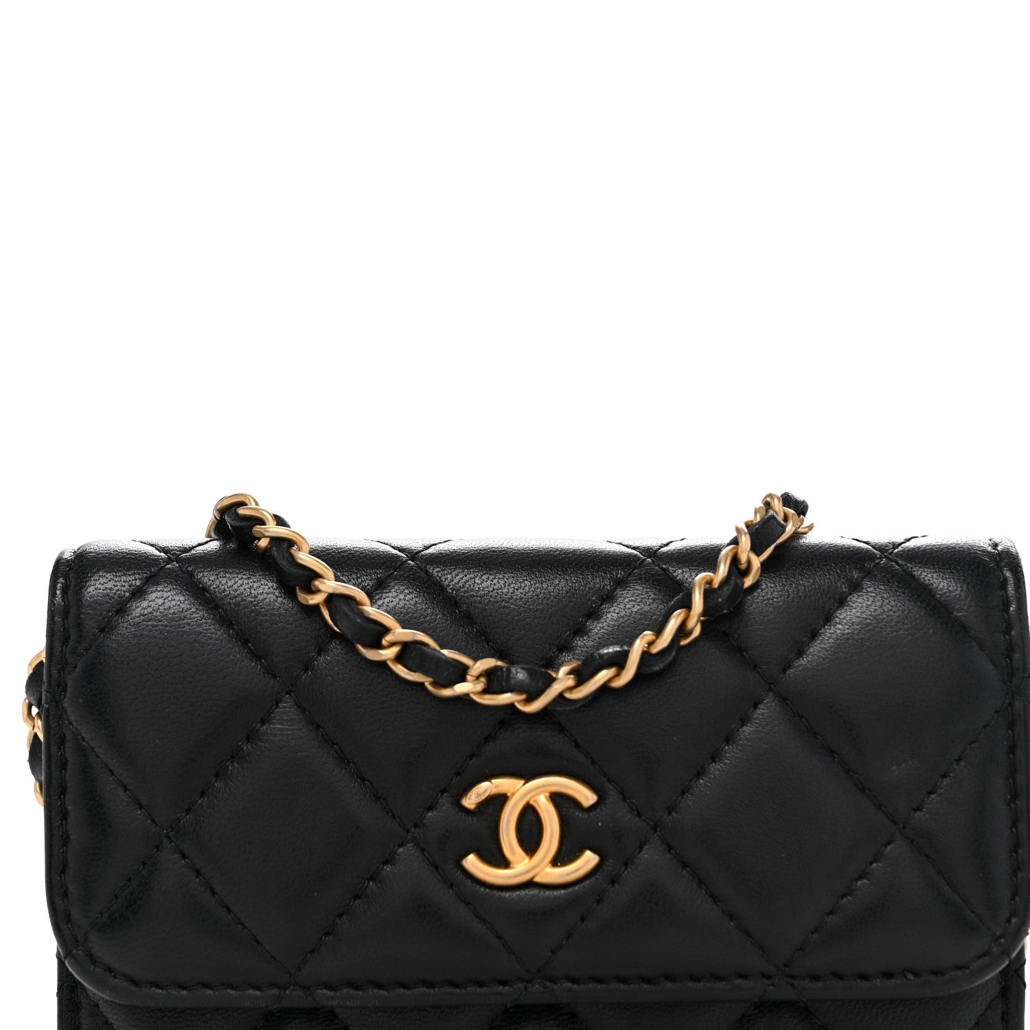 Lambskin Quilted Pearl Crush Clutch With Chain Black