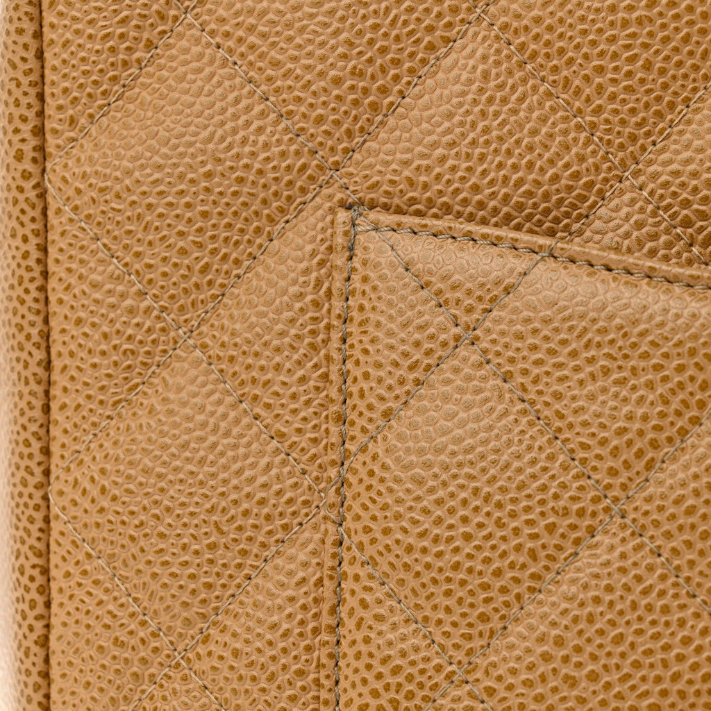 Caviar Quilted Petit Shopping Tote PST Dark Beige