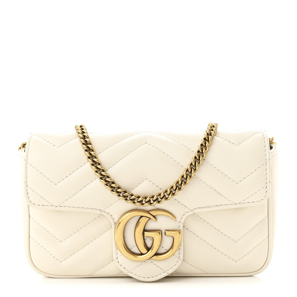 Calfskin Matelasse Super Mini GG Marmont Shoulder Bag White
