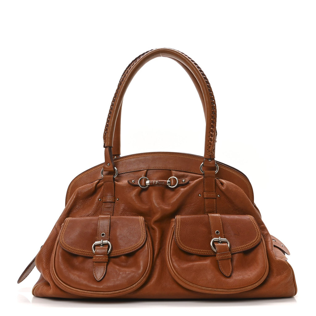 Calfskin My Dior Frame Double Pocket Satchel Brown