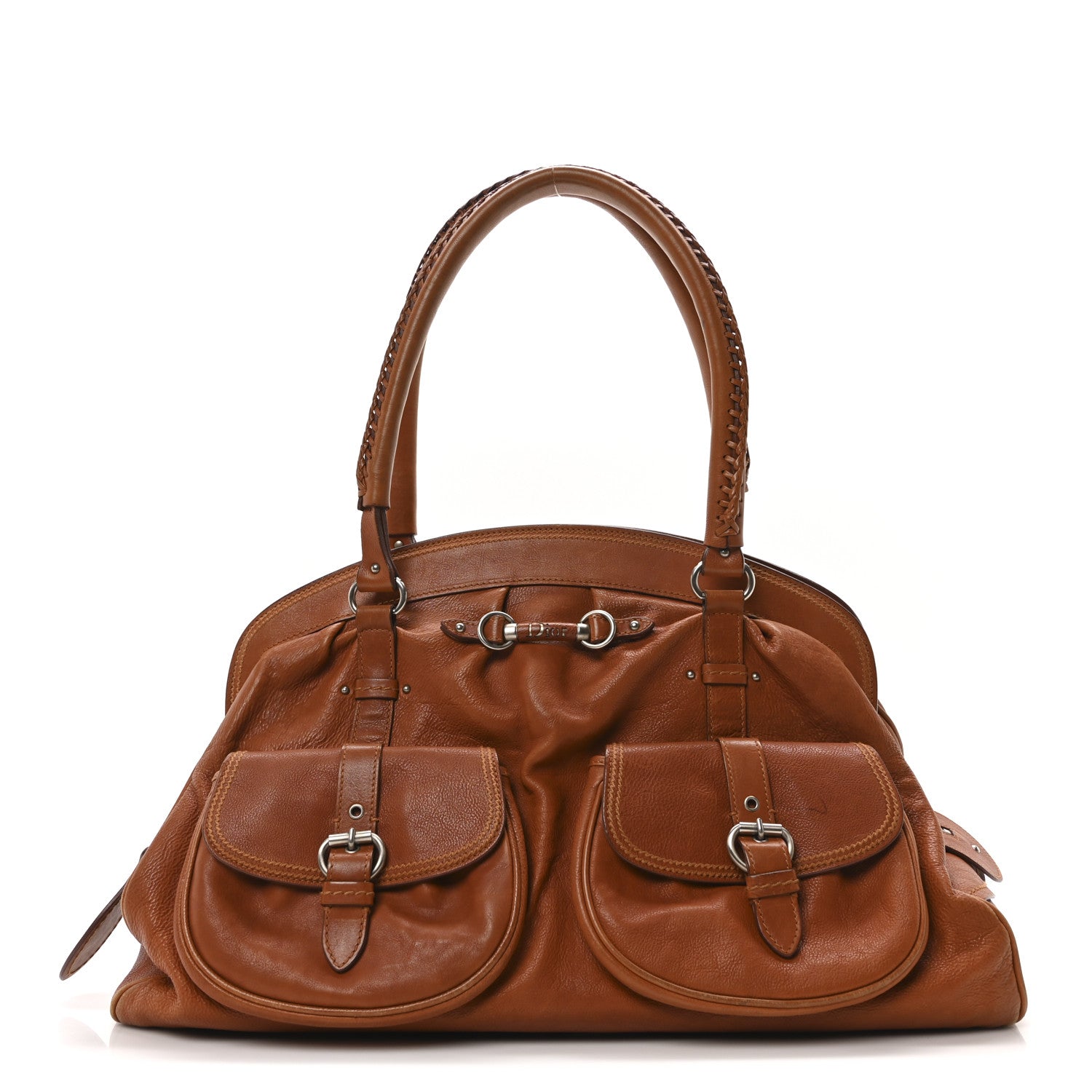Calfskin My Dior Frame Double Pocket Satchel Brown