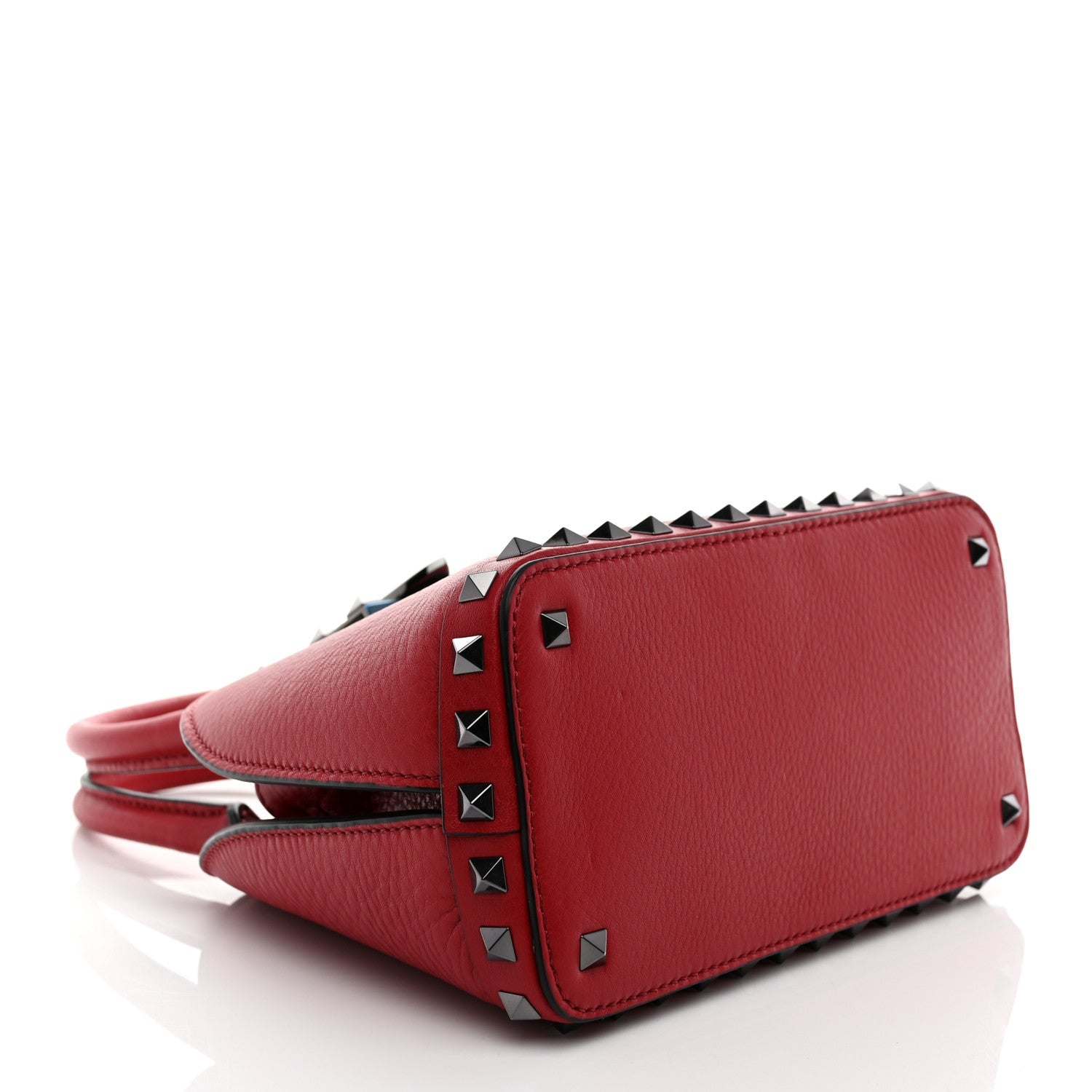 Grainy Calfskin Small Rockstud Double Top Handle Bag Rosso Valentino