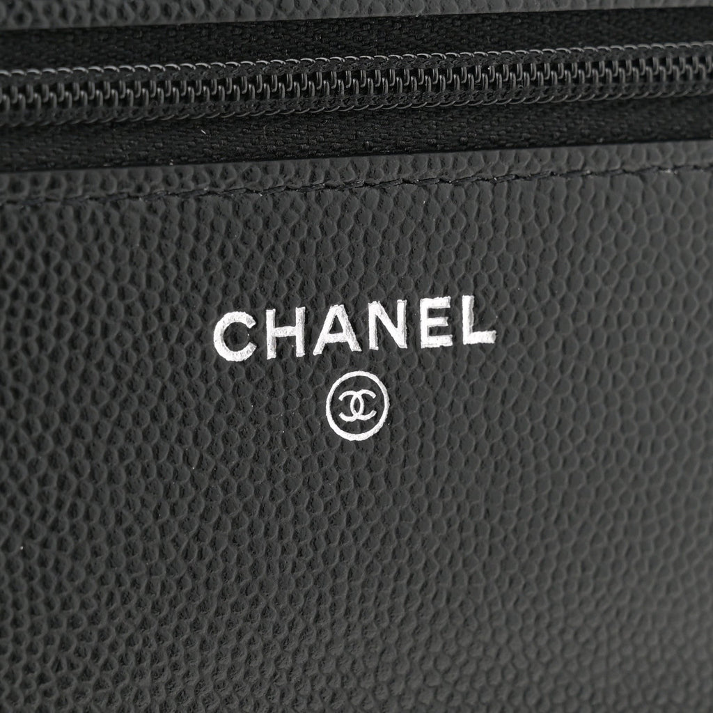 Caviar Quilted Chanel 19 Wallet On Chain WOC Black White