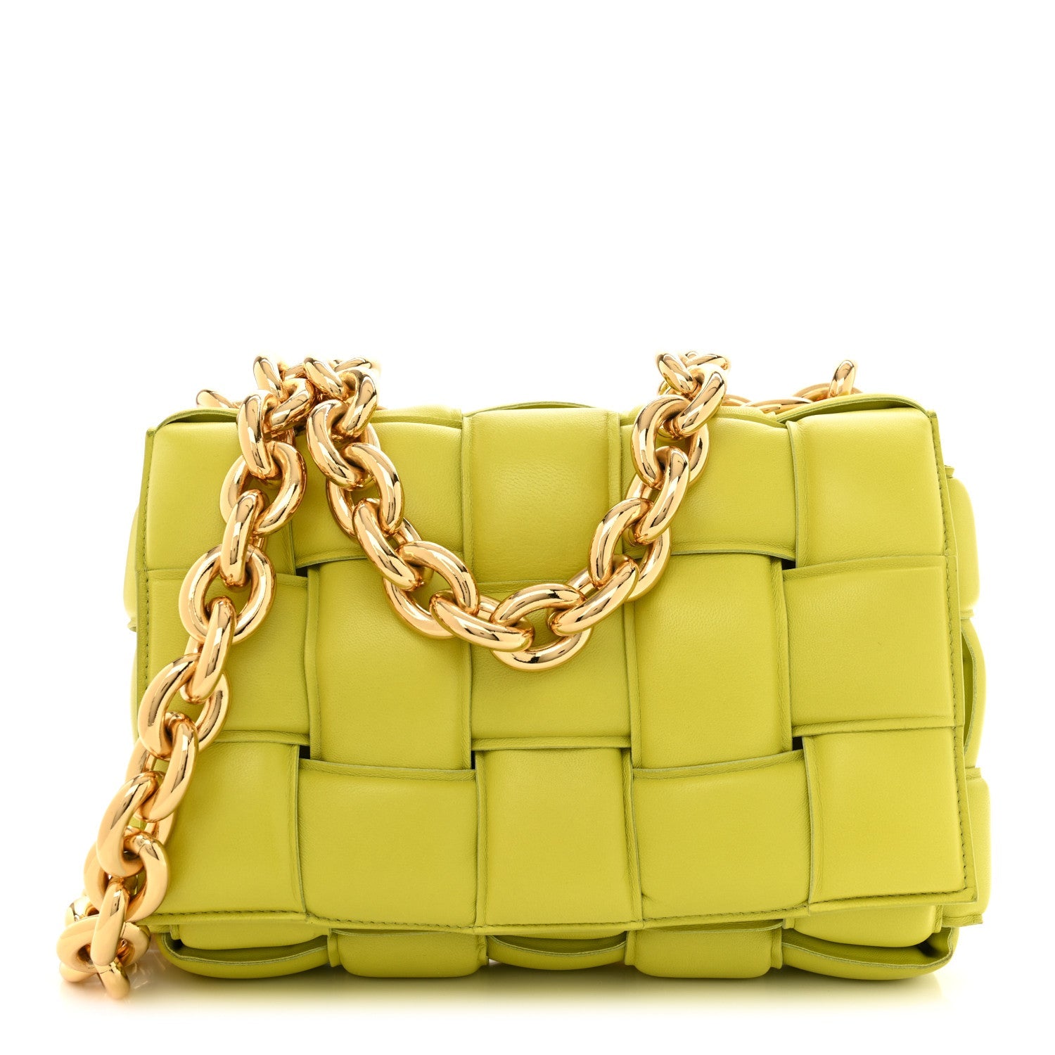 Lambskin Maxi Intreccio Padded Chain Cassette Crossbody Bag Kiwi