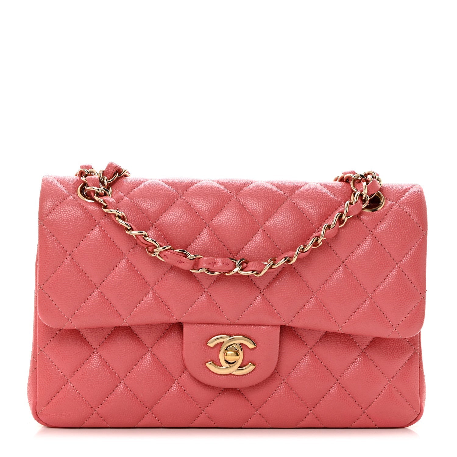 Caviar Quilted Small Double Flap Pink