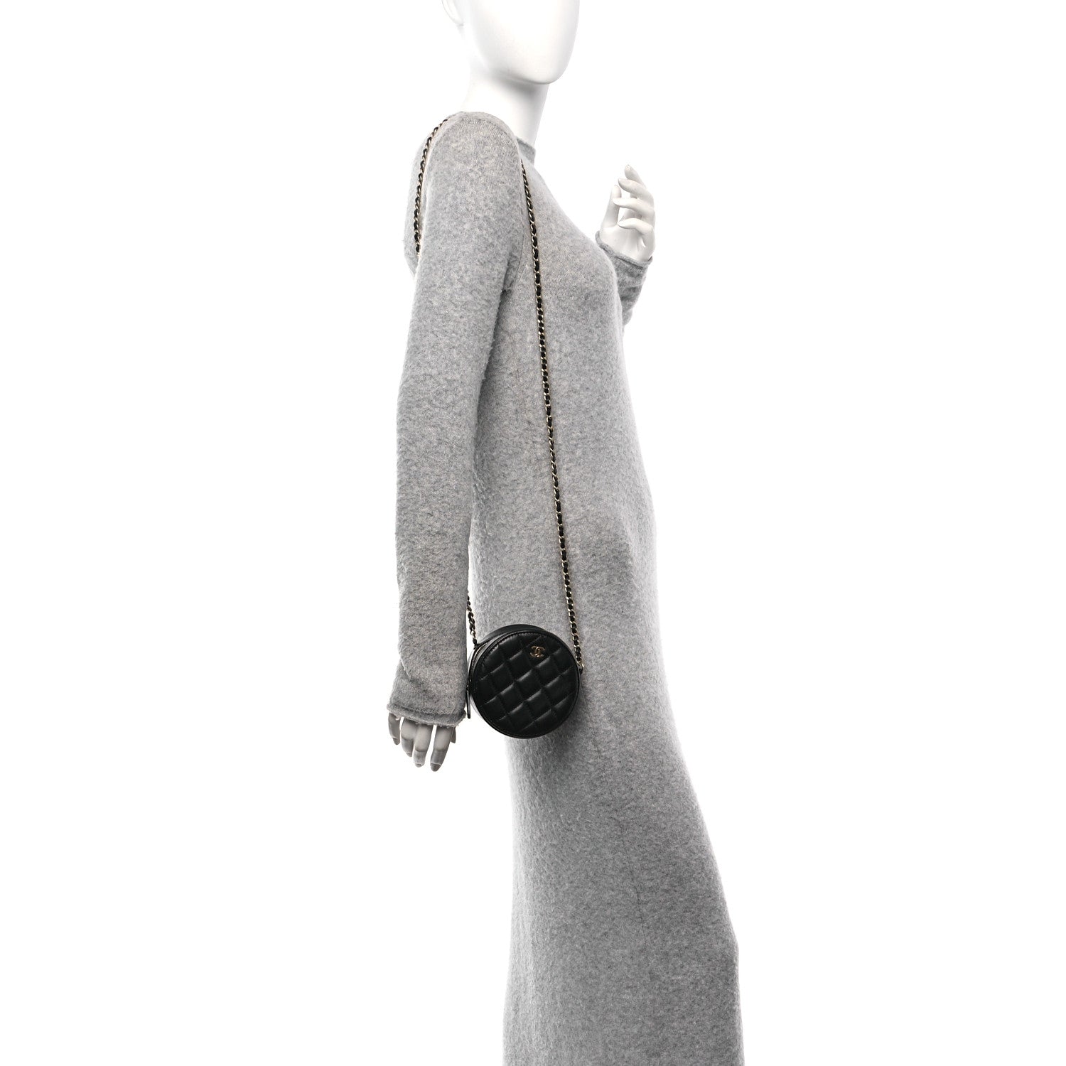 Lambskin Quilted Round Clutch With Chain Black