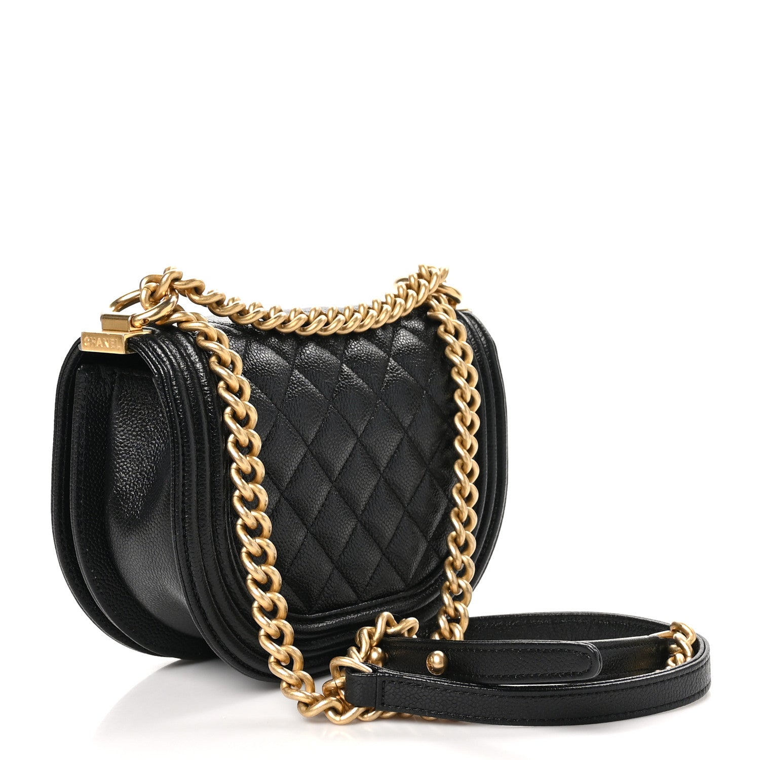 Caviar Quilted Small Boy Messenger Bag Black