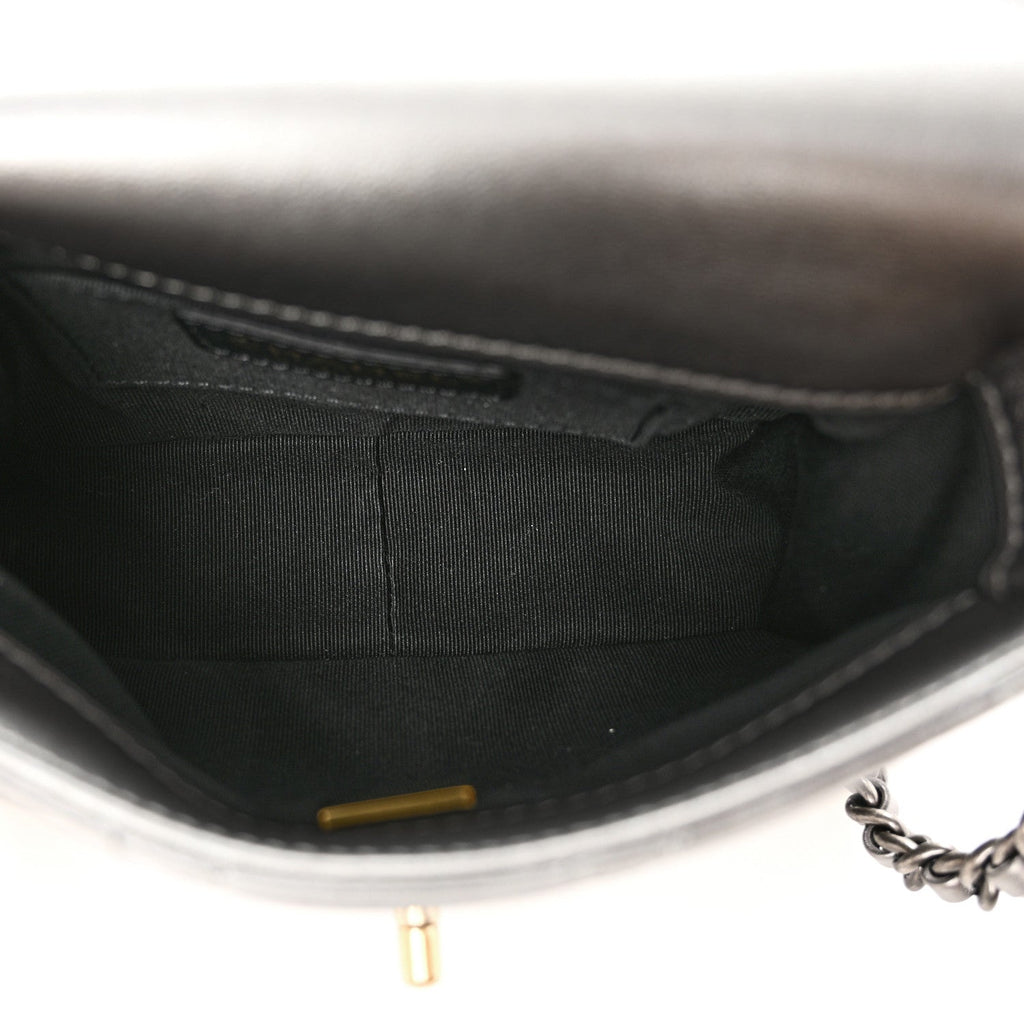 Metallic Lambskin Quilted Mini Side Note Flap Grey
