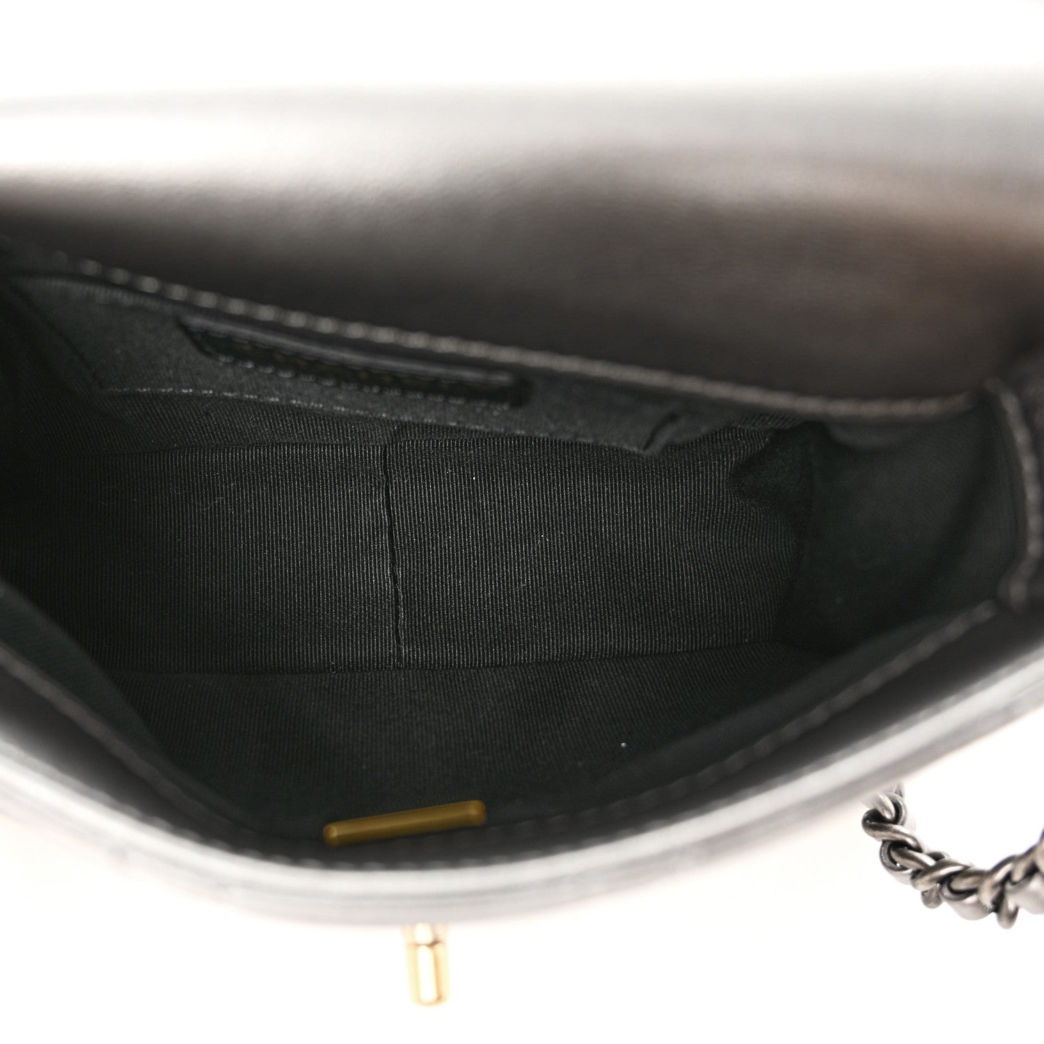 Metallic Lambskin Quilted Mini Side Note Flap Grey