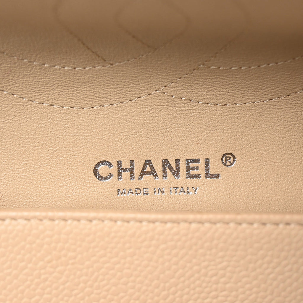 Caviar Quilted Jumbo Double Flap Light Beige