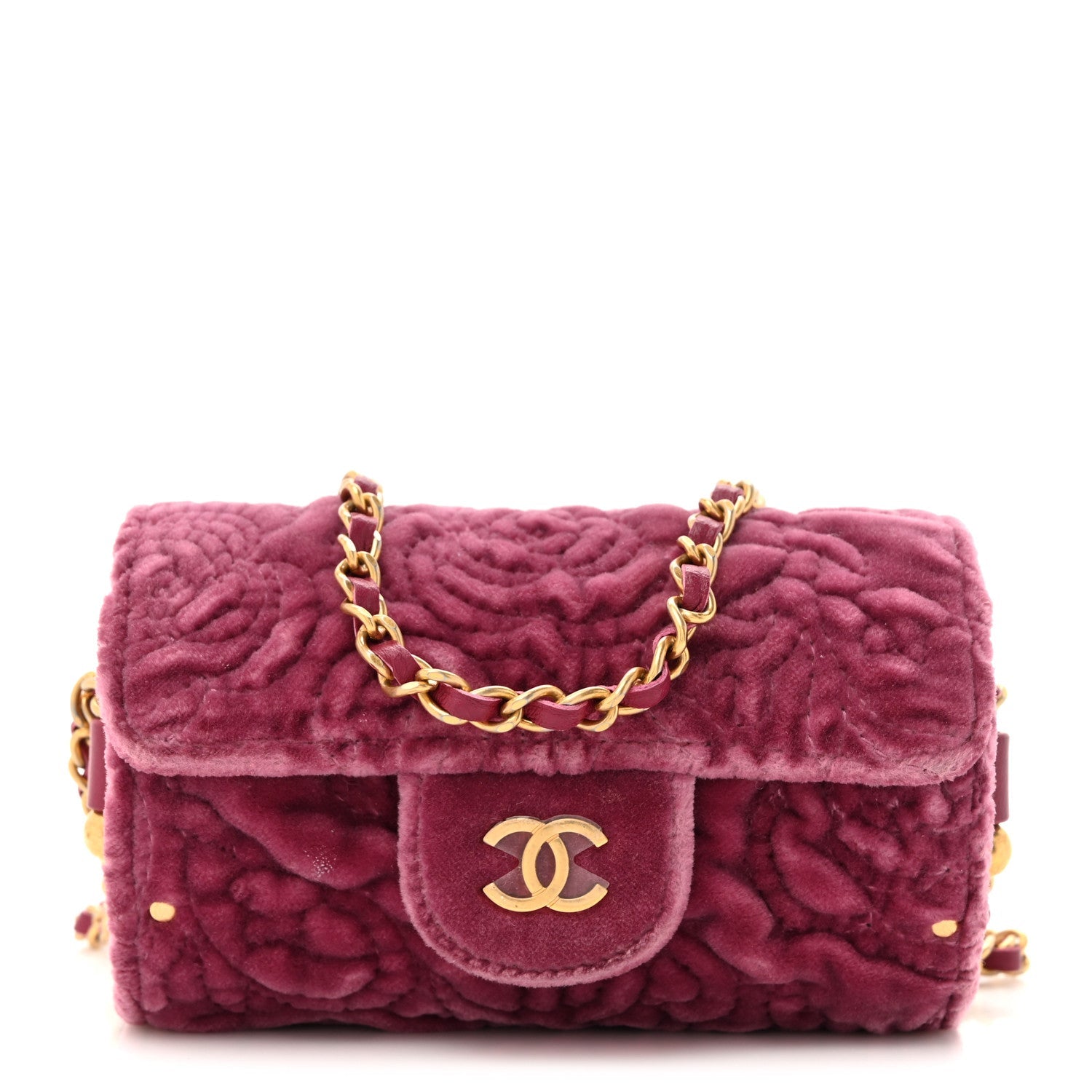Velvet Camellia Embossed Jewel Belt  Holder With Chain Dark Pink