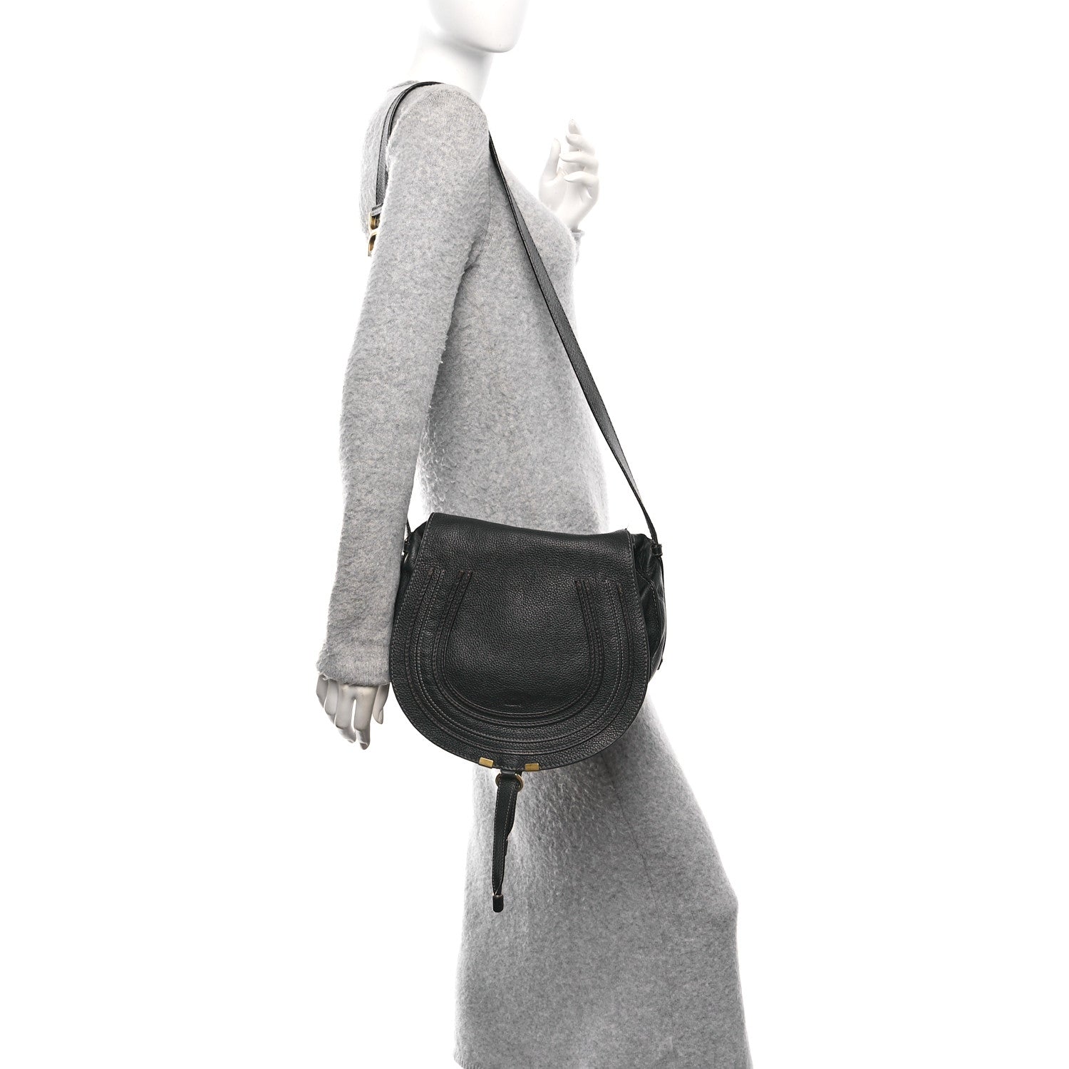 Calfskin Medium Marcie Round Crossbody Bag Black