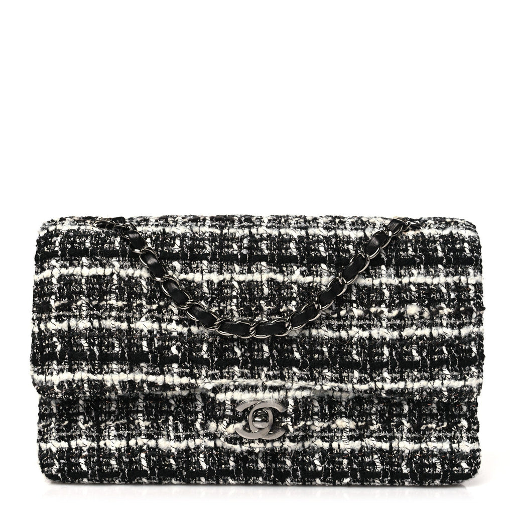 Tweed Quilted Medium Double Flap Black