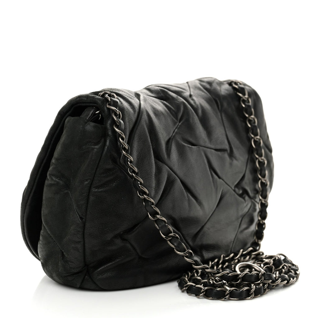 Iridescent Calfskin Glint Flap Black