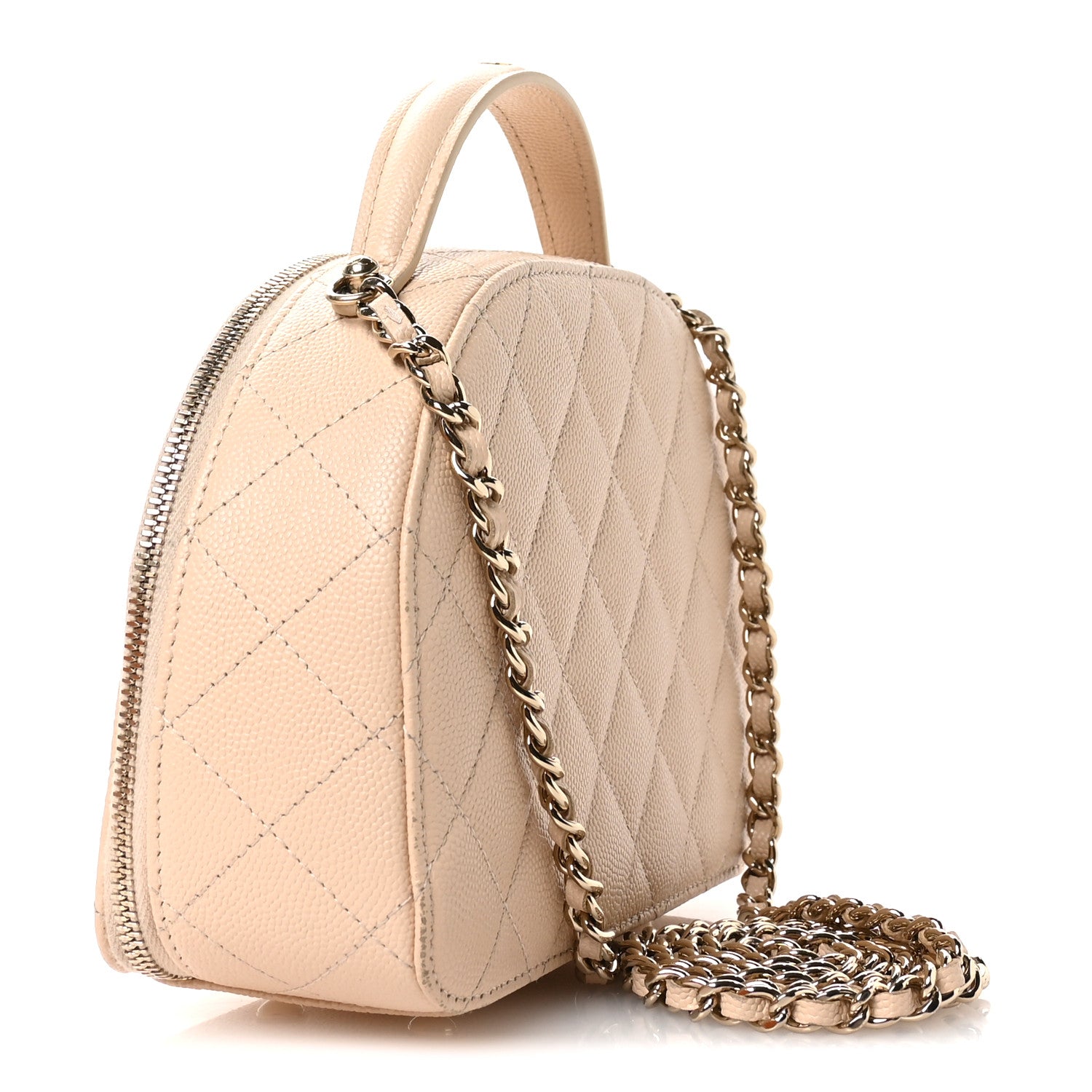 Caviar Quilted Top Handle Vanity Case Light Beige