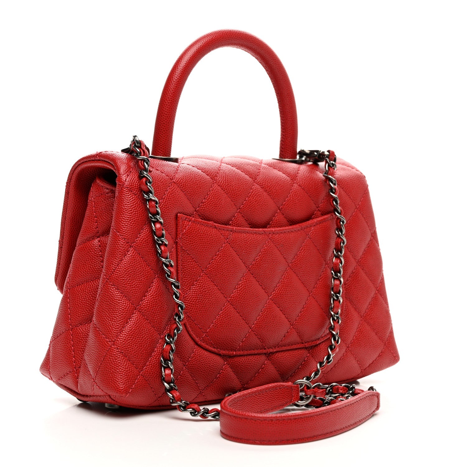 Caviar Quilted Mini Coco Handle Flap Red