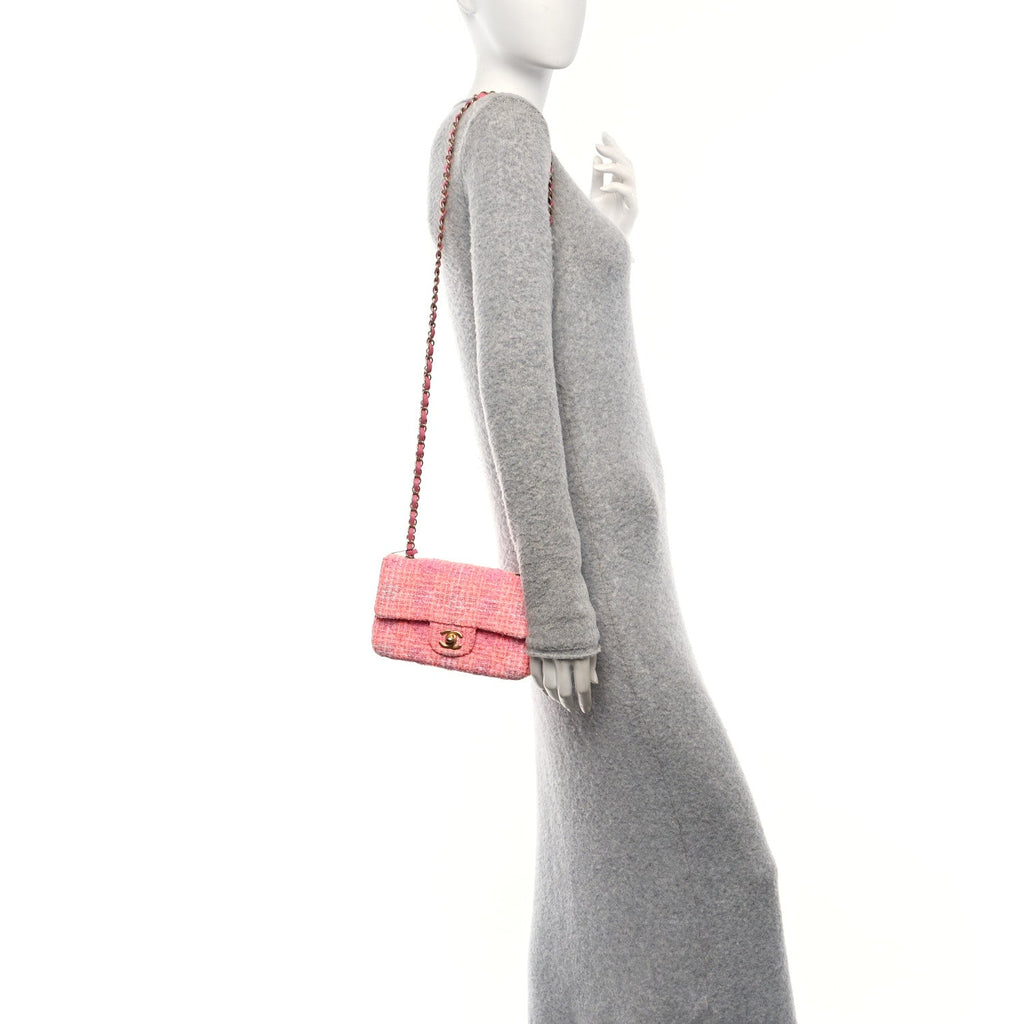 Tweed Quilted Mini Rectangular Flap Pink Orange White