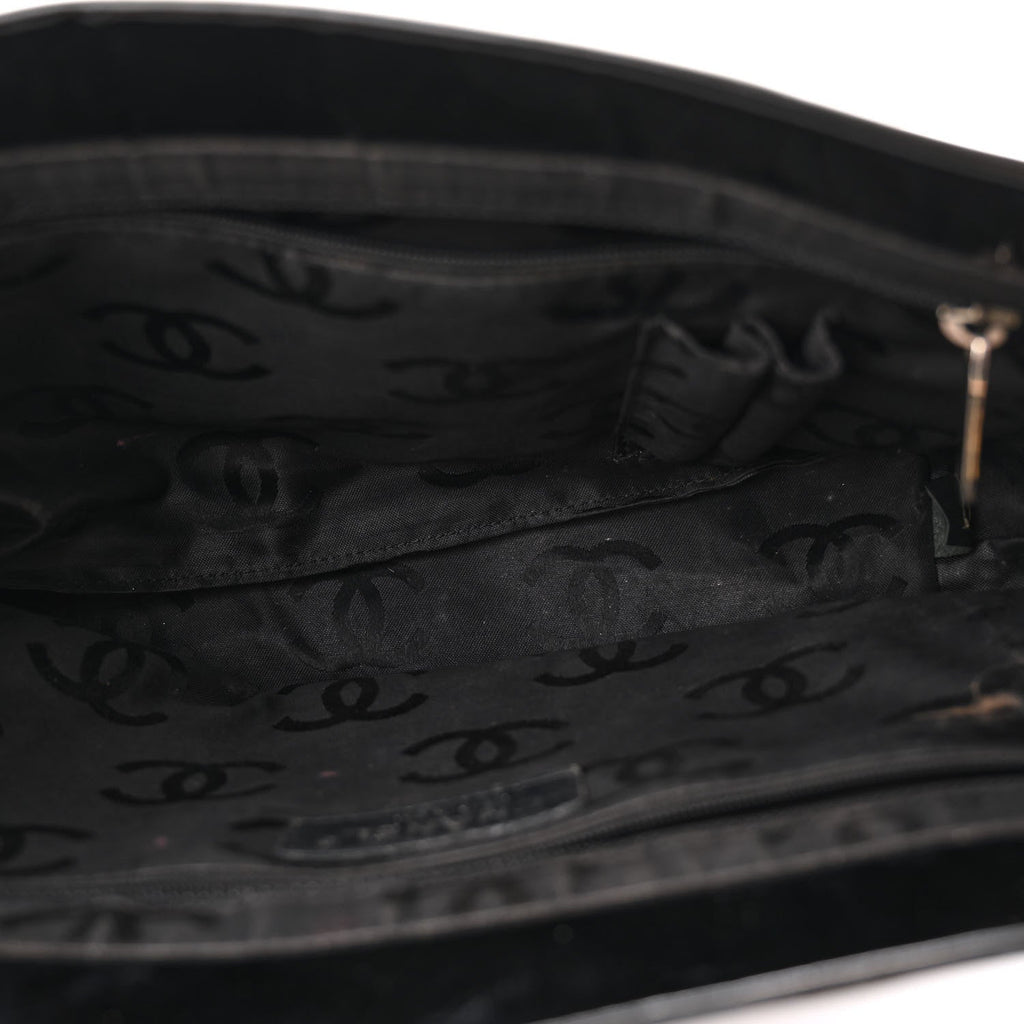 Patent Pony Hair Small Pocket Tote Black