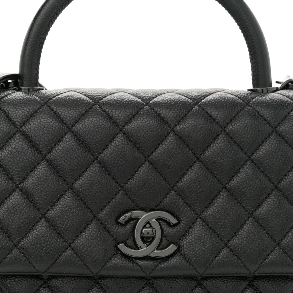 Caviar Quilted Small Coco Handle Flap So Black