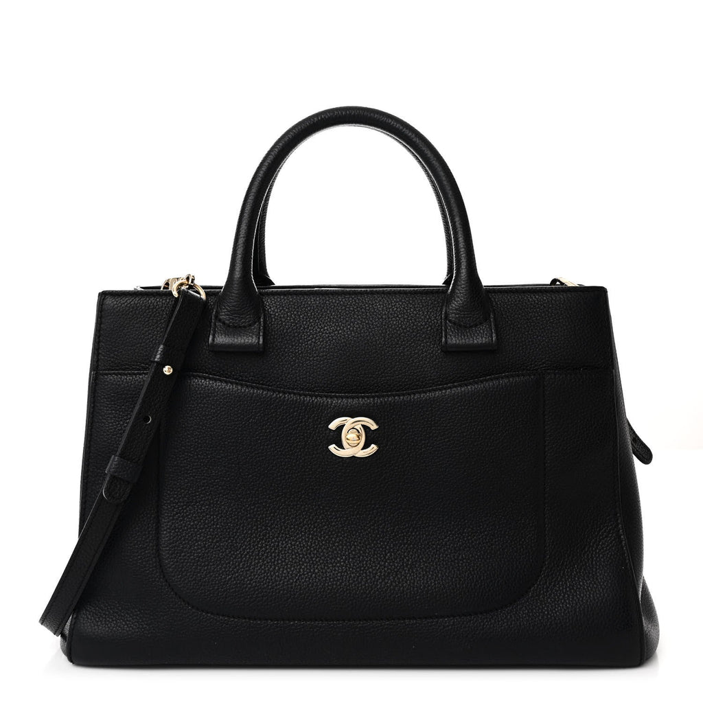 Grained Calfskin Small Neo Executive Shopper Tote  Black