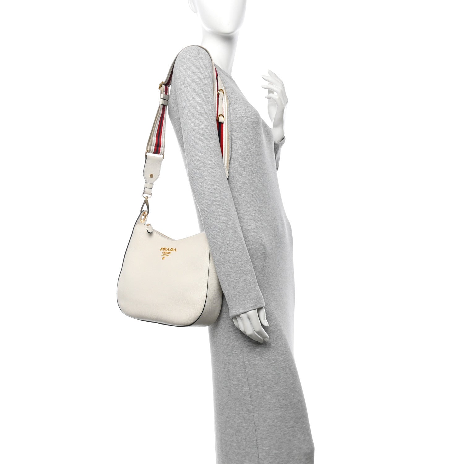 Vitello Daino Zippered Messenger Hobo White