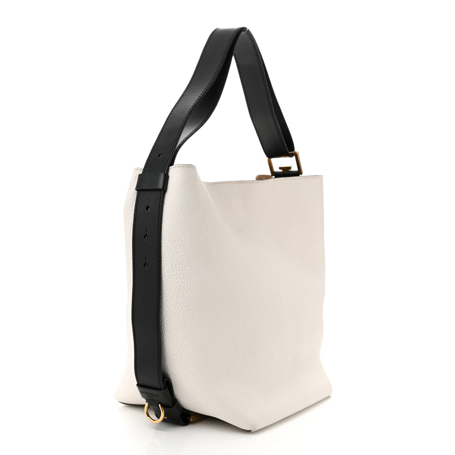 Grained Calfskin Medium GV Bucket Bag White