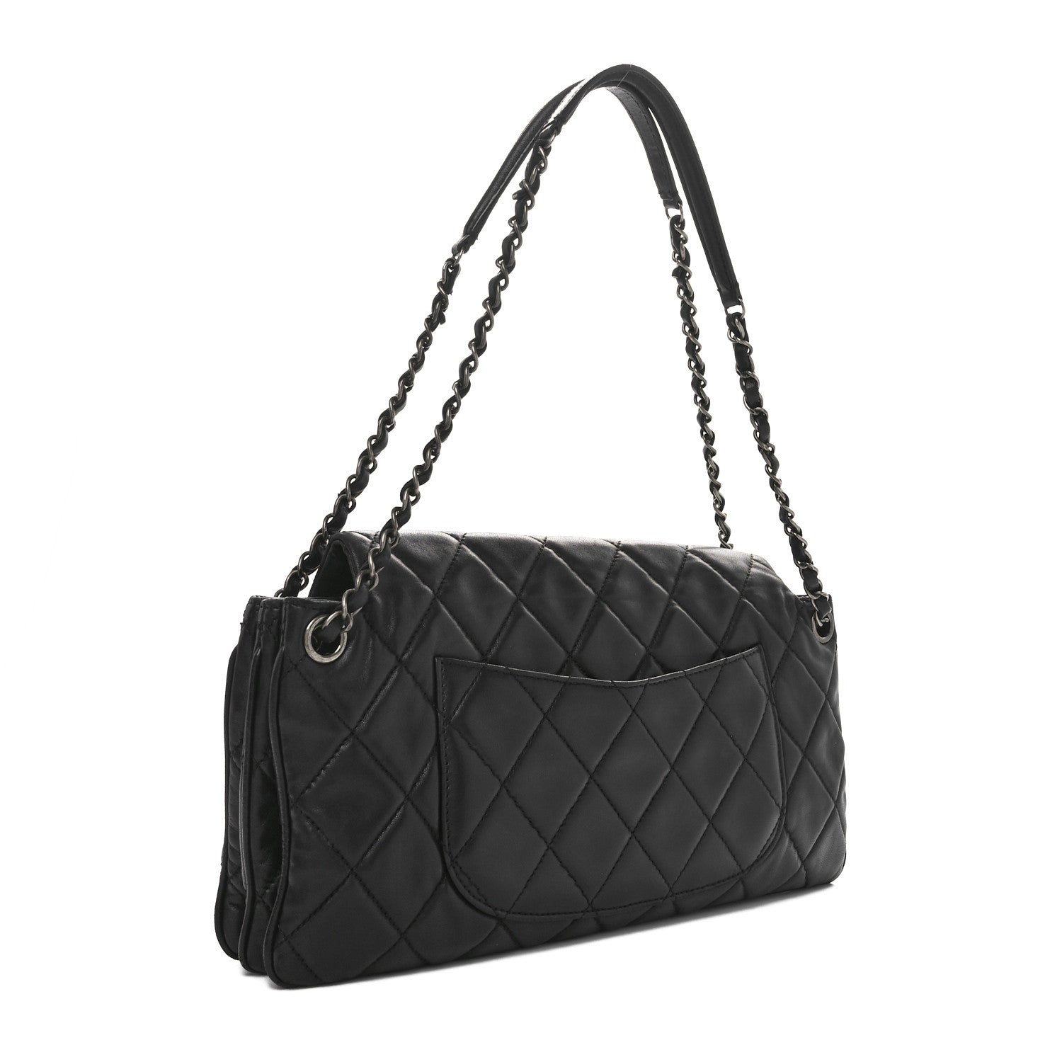 Lambskin Quilted Chanel 3 Accordion Flap Bag Black
