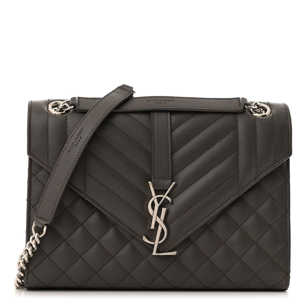 Grain De Poudre Textured Mixed Matelasse Medium Triquilt Monogram Satchel Earth