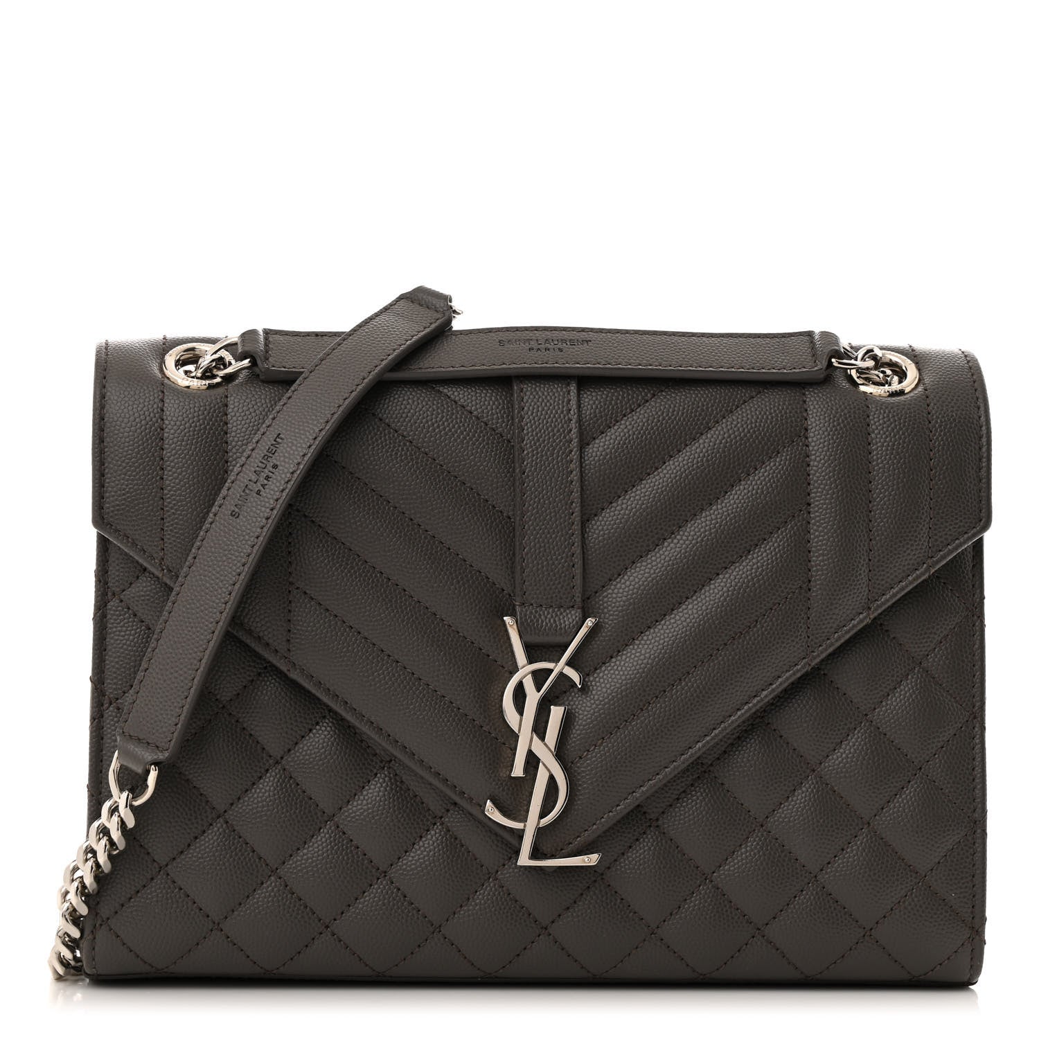 Grain De Poudre Textured Mixed Matelasse Medium Triquilt Monogram Satchel Earth