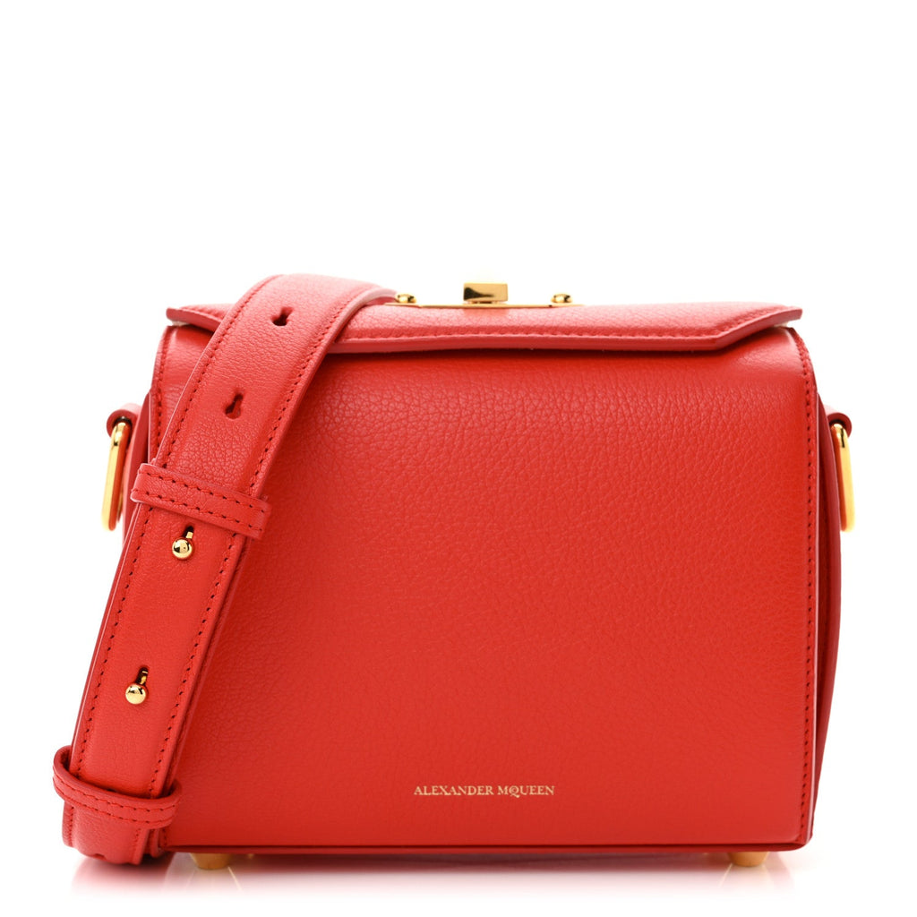 Fine Grain Goatskin Box Shoulder Bag 19 Red