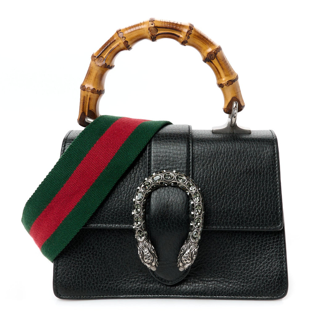 Dollar Calfskin Crystal Web Mini Dionysus Bamboo Top Handle Bag Black Black Diamond