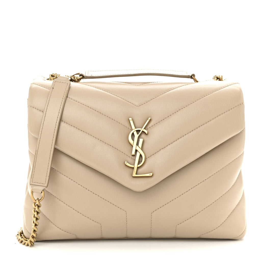Calfskin Y Quilted Monogram Small Loulou Chain Satchel Dark Beige