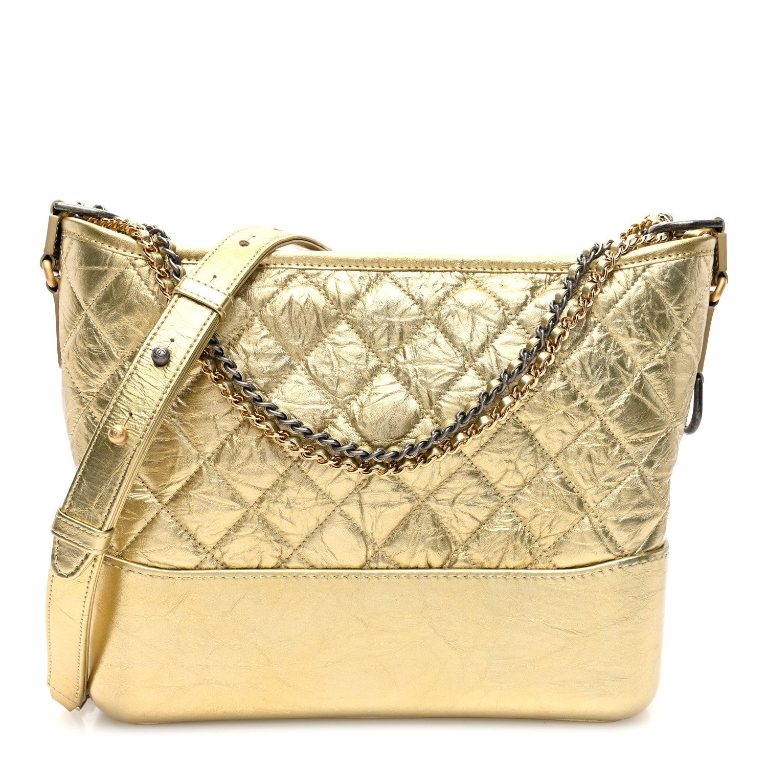 Metallic Aged Calfskin Quilted Medium Gabrielle Gold