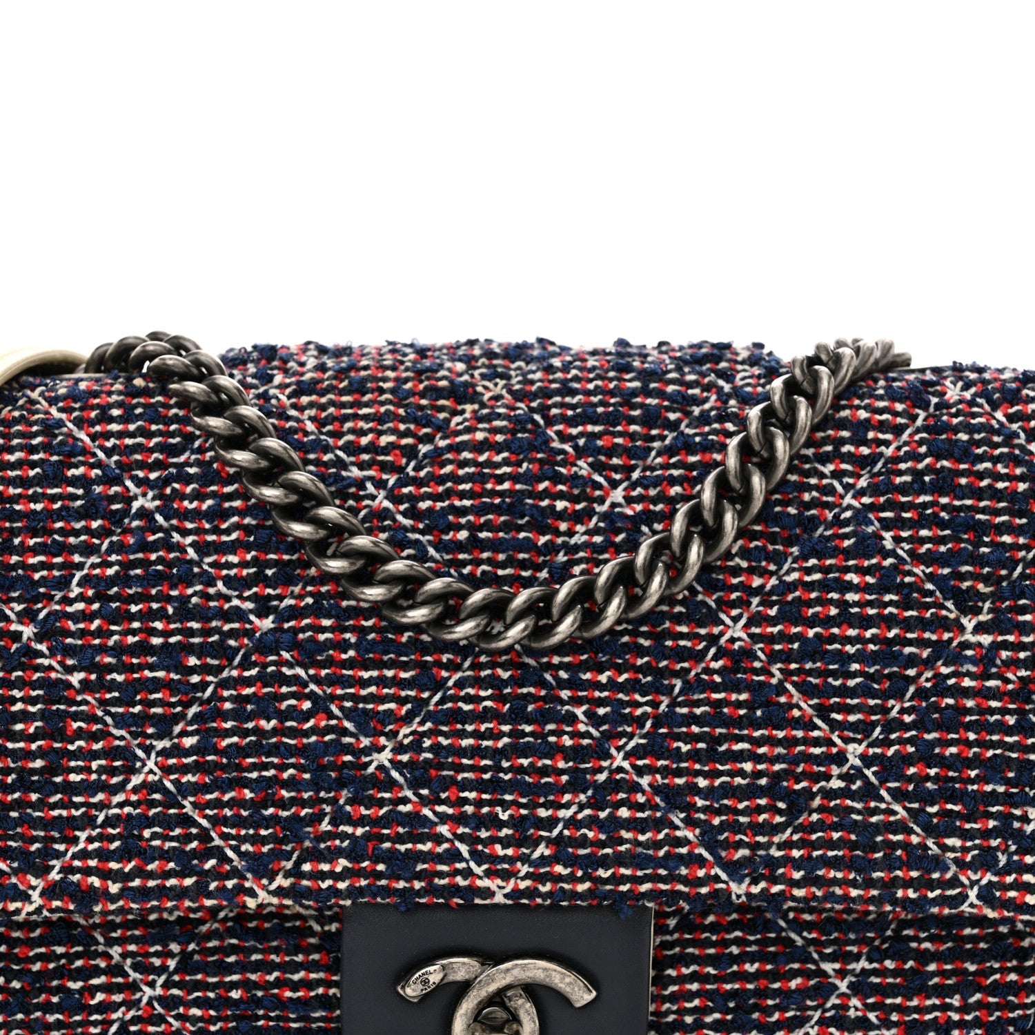 Tweed Quilted Medium Single Flap Blue Multicolor